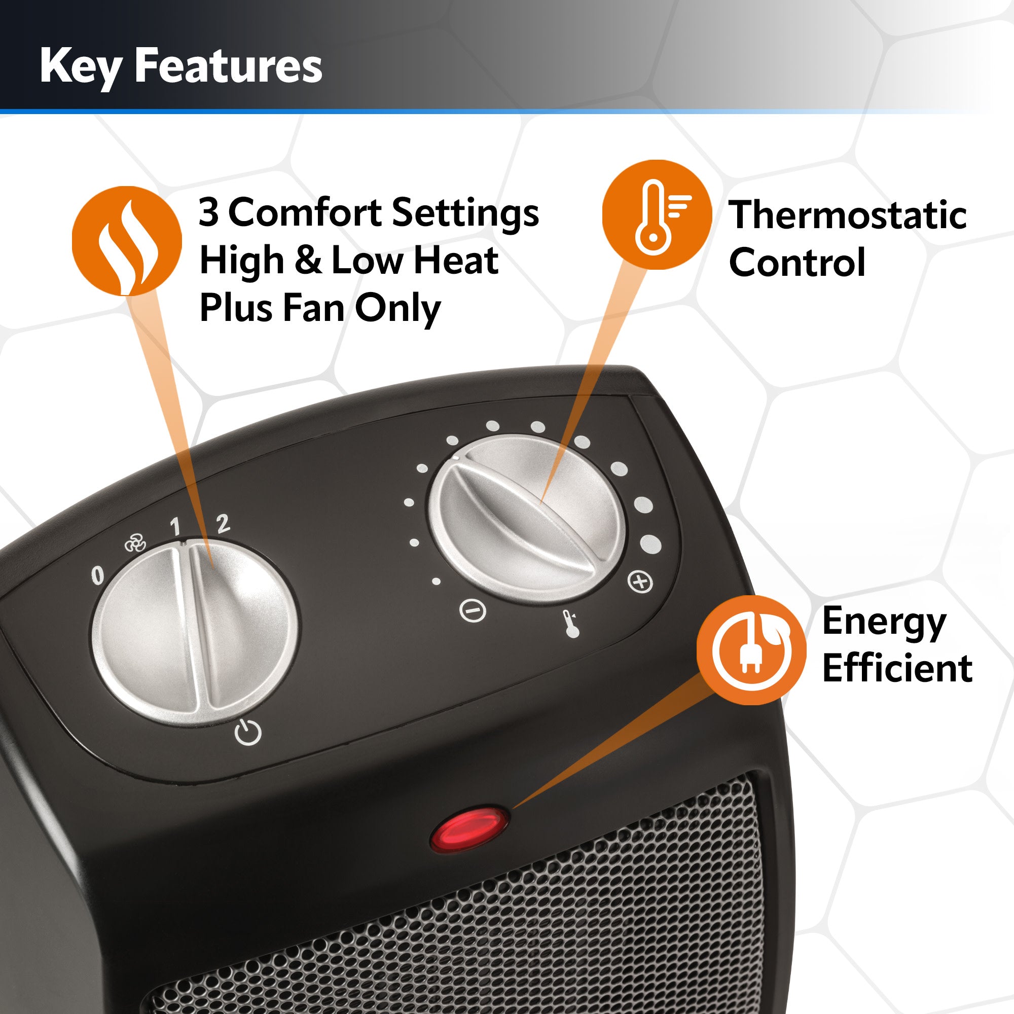 Lasko 9 Ceramic Space Heater: Overheat Protection. 2 Heat Settings. Thermostat. Black - Image 3