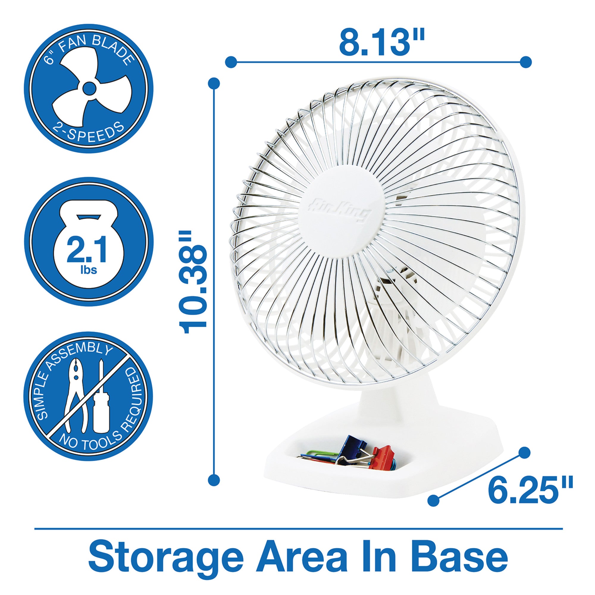 Air King 6 Commercial Grade Table Fan: 2-Speed. Tilting Head. Storage Tray. White - Image 4