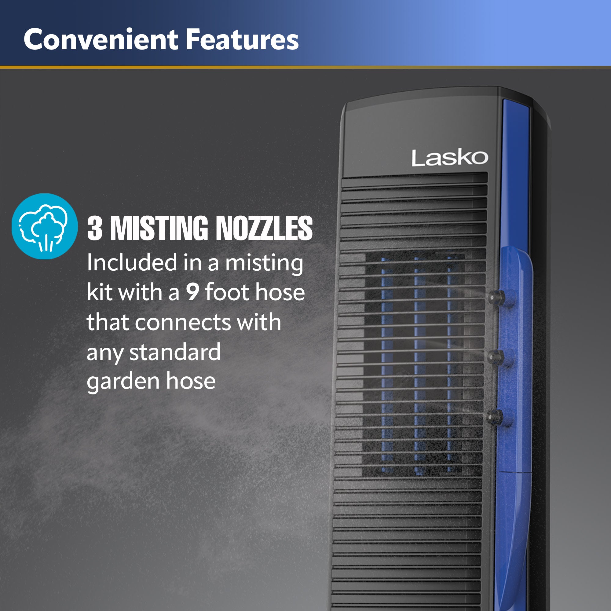 Lasko Misto 42 Outdoor Misting Tower Fan: Oscillating. 4-Speed. Black - Image 3
