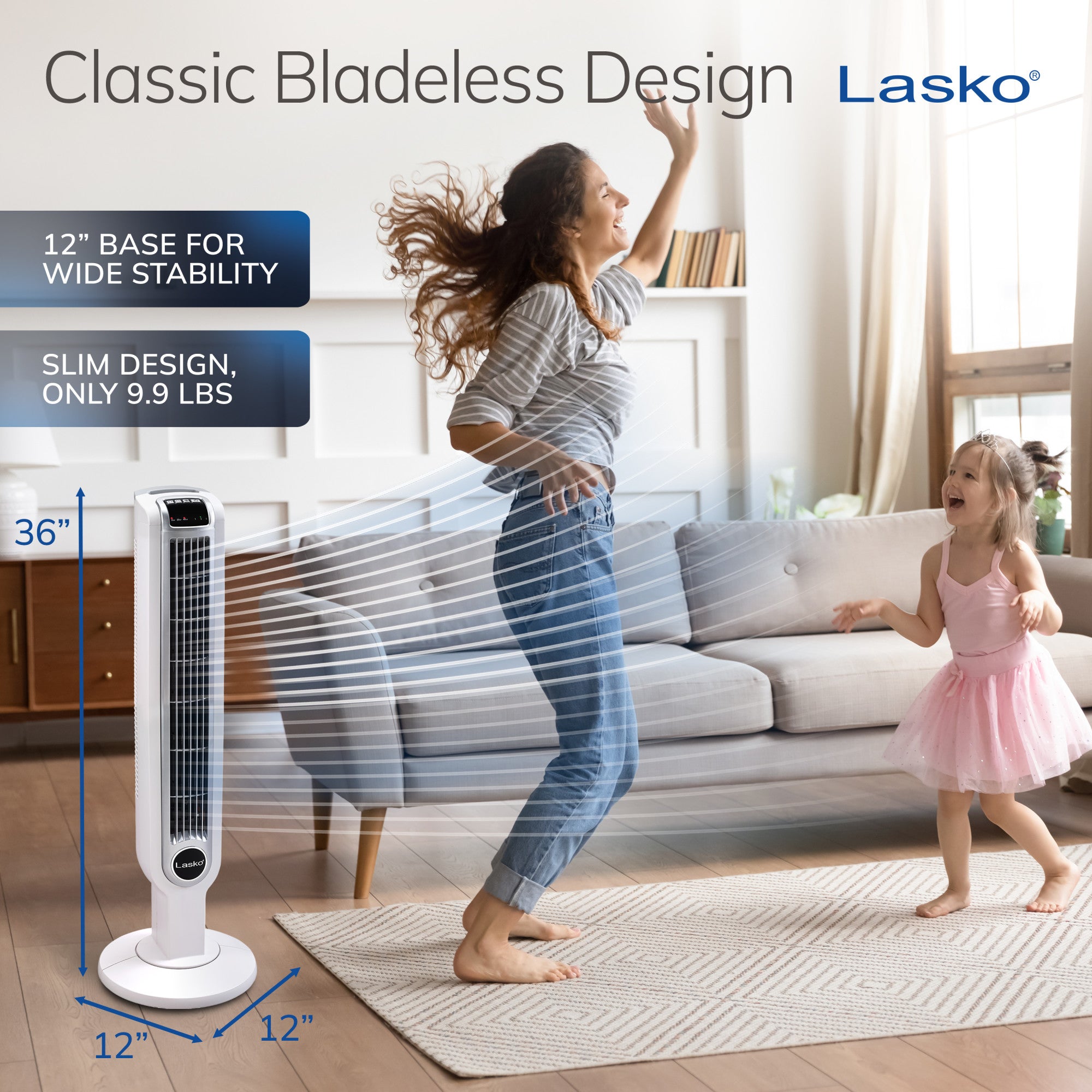 Lasko 36 Tower Fan: Oscillating. 3-Speed. Remote. Timer. White - Image 4