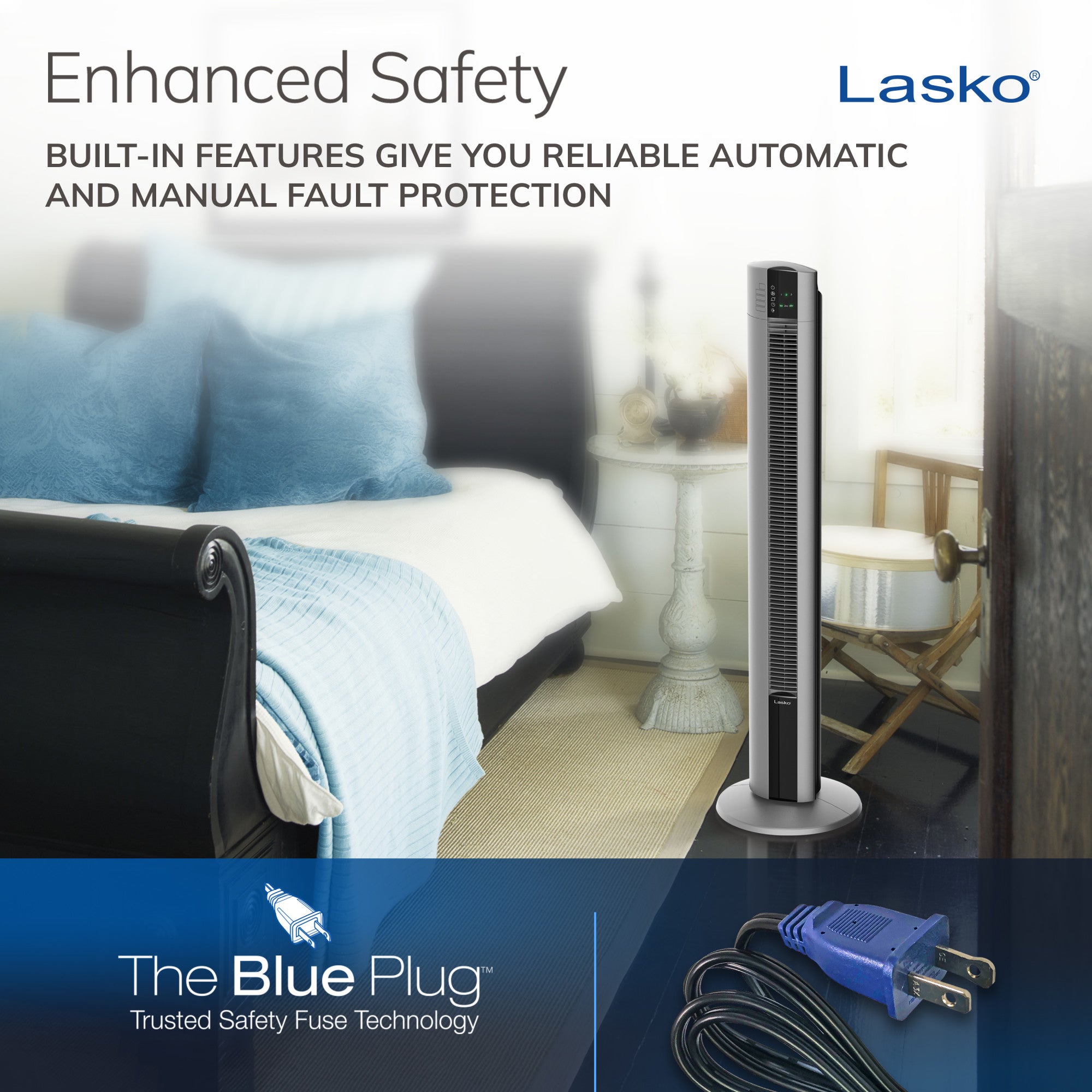 Lasko 48 Tower Fan: Oscillating. 3-Speed. Remote. Timer. Gray - Image 6