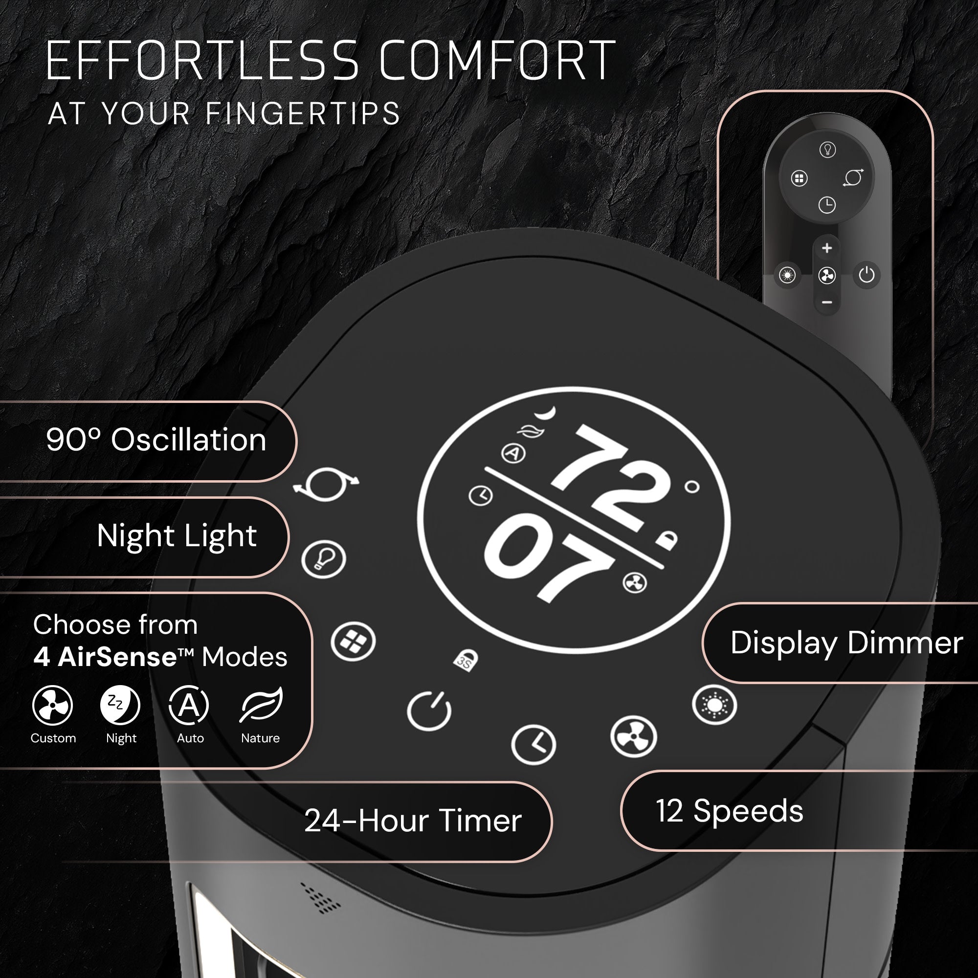 Lasko Pinnacle 40 DC Tower Fan: Oscillating. 12-Speed. Remote. Timer. Black - Image 7