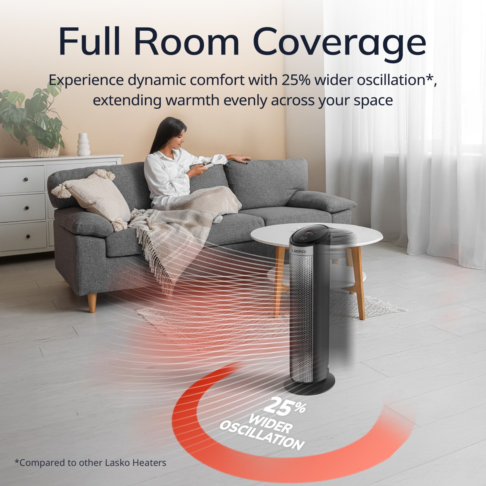 Lasko 22 Ceramic Tower Space Heater: Oscillating. 3 Heat Settings. Remote. Timer. Tip-Over Switch. Child Lock. Thermostat. Black - Image 3