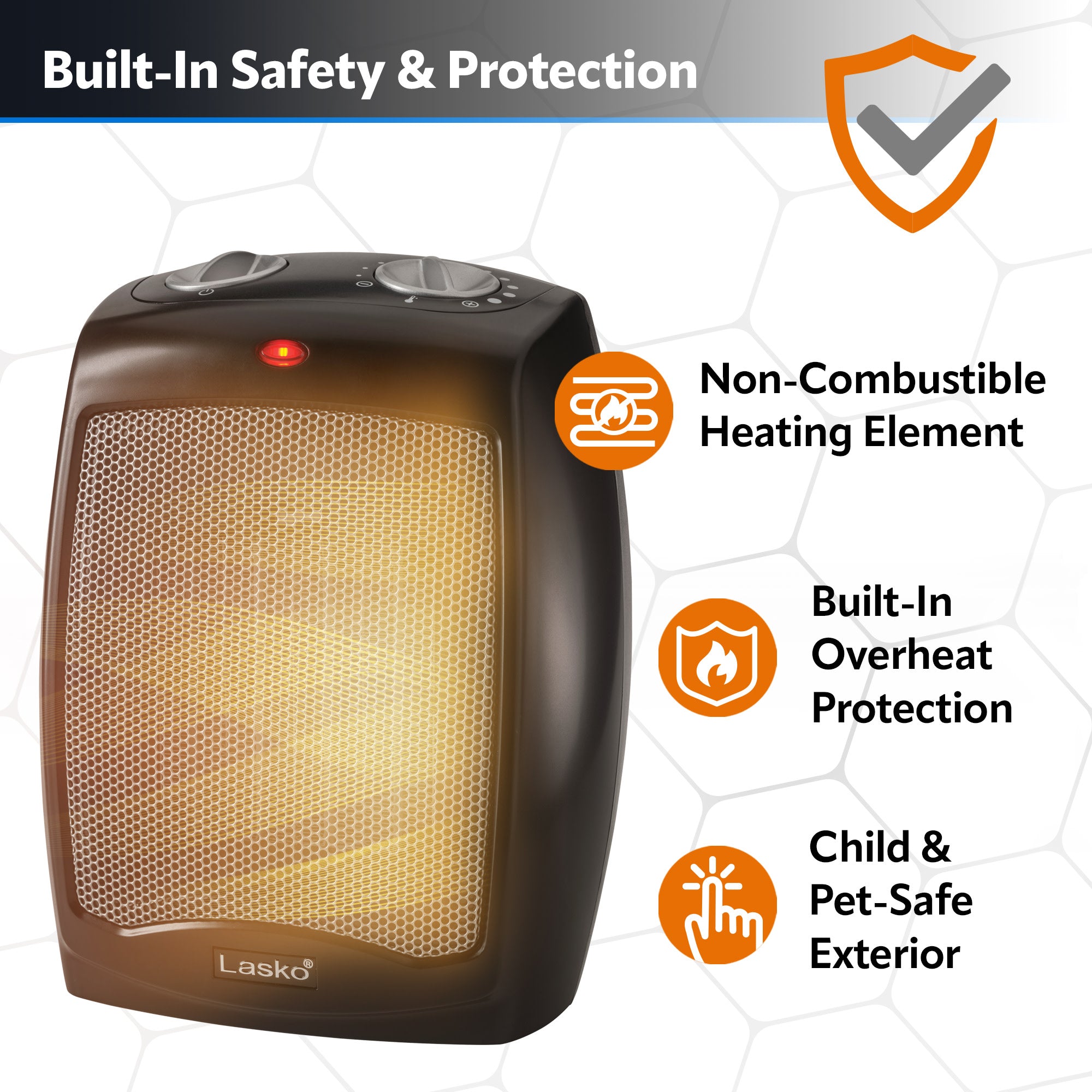 Lasko 9 Ceramic Space Heater: Overheat Protection. 2 Heat Settings. Thermostat. Black - Image 4
