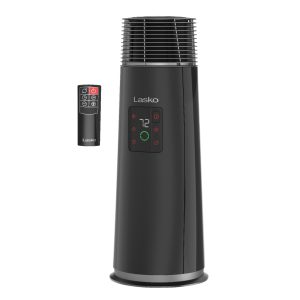 Lasko 24 Full-Circle Ceramic Tower Space Heater: Oscillating. 3 Heat Settings. Remote. Timer. Tip-Over Switch. Thermostat. Black