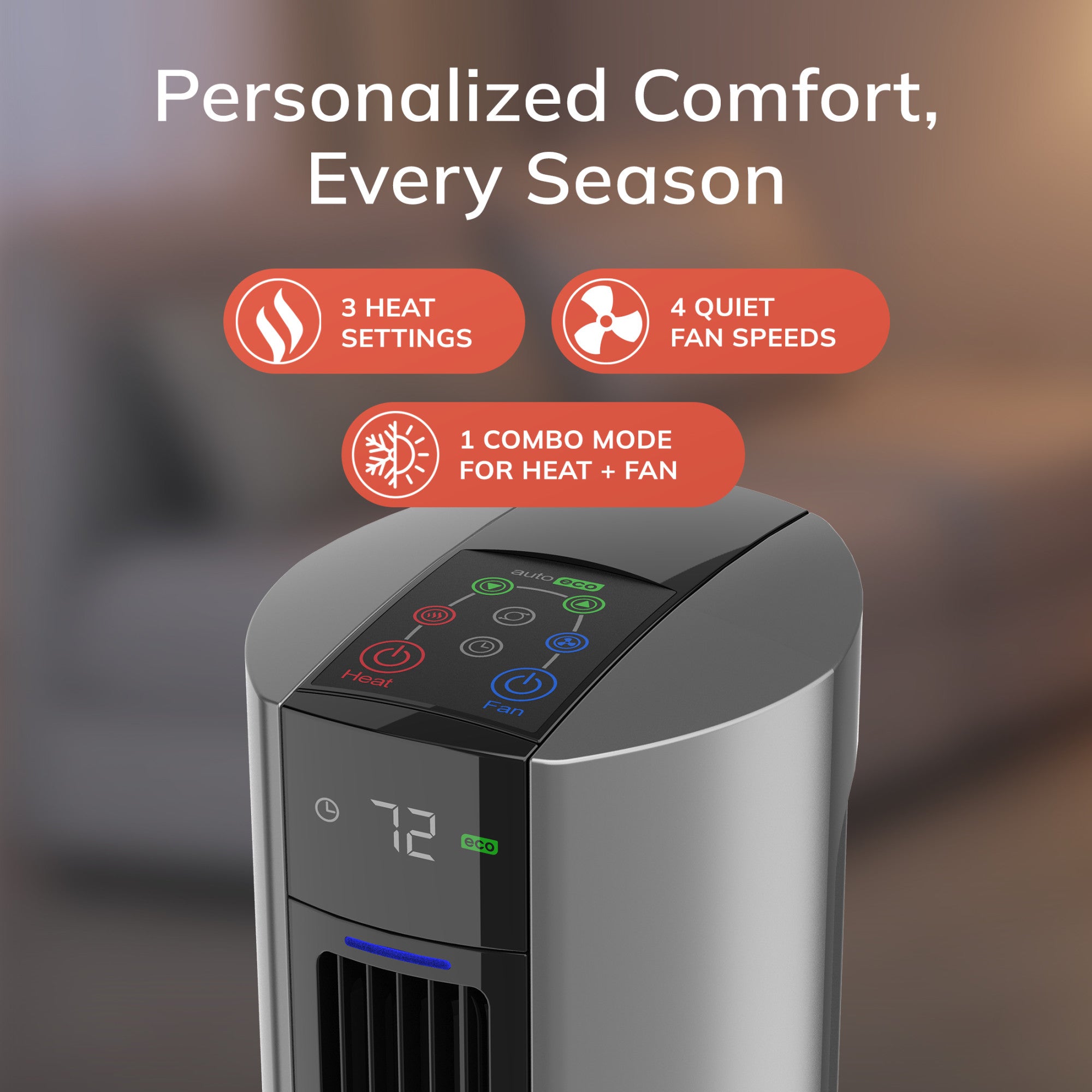 Lasko DUO Comfort 42 DC Tower Fan and Ceramic Space Heater: Oscillating. 3 Heat Settings. 8 Fan Speeds. Remote. Timer. Tip-Over Switch. Child Lock. Gray - Image 5