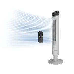 Lasko Apex 42 Tower Fan: Oscillating. 6-Speed. Remote. Timer. Gray