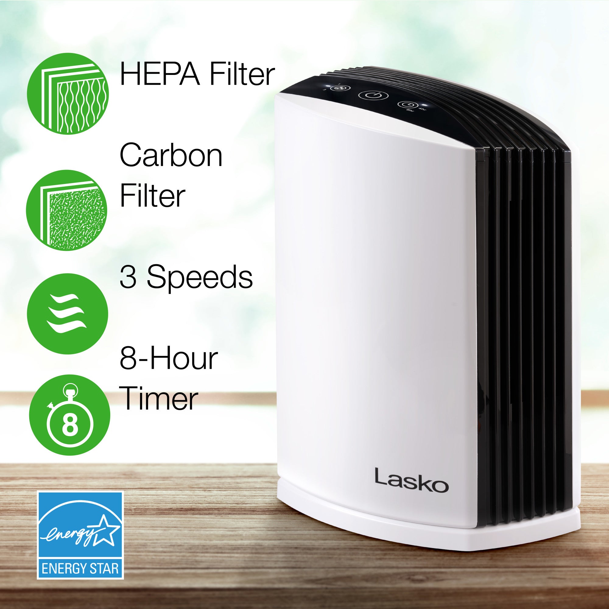 Lasko True HEPA Filter Desktop Air Purifier with Timer. LP200. White - Image 2