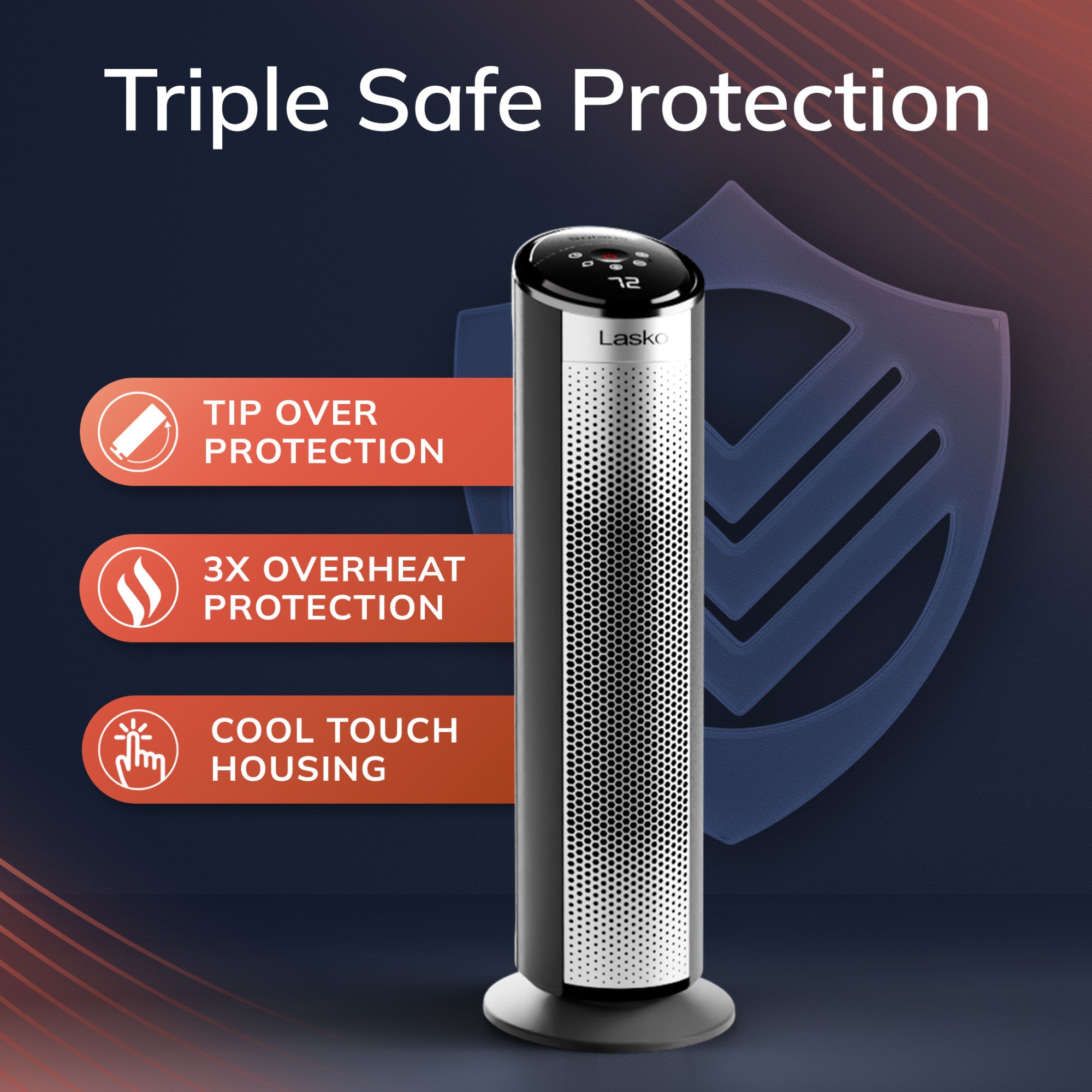 Lasko 22 Ceramic Tower Space Heater: Oscillating. 3 Heat Settings. Remote. Timer. Tip-Over Switch. Child Lock. Thermostat. Black - Image 4