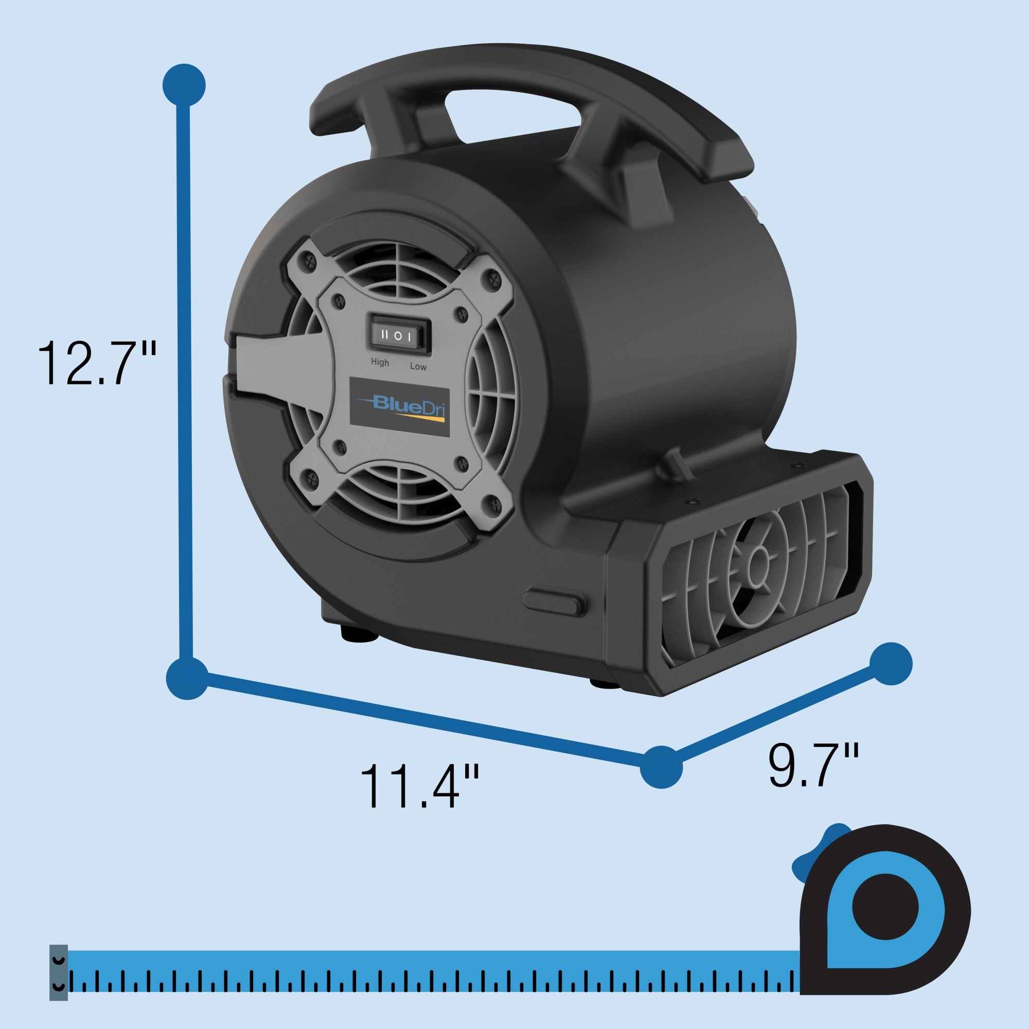 BlueDri 1/8 HP 13 Air Mover Blower Fan: 2-Speed. High Velocity. Black - Image 5