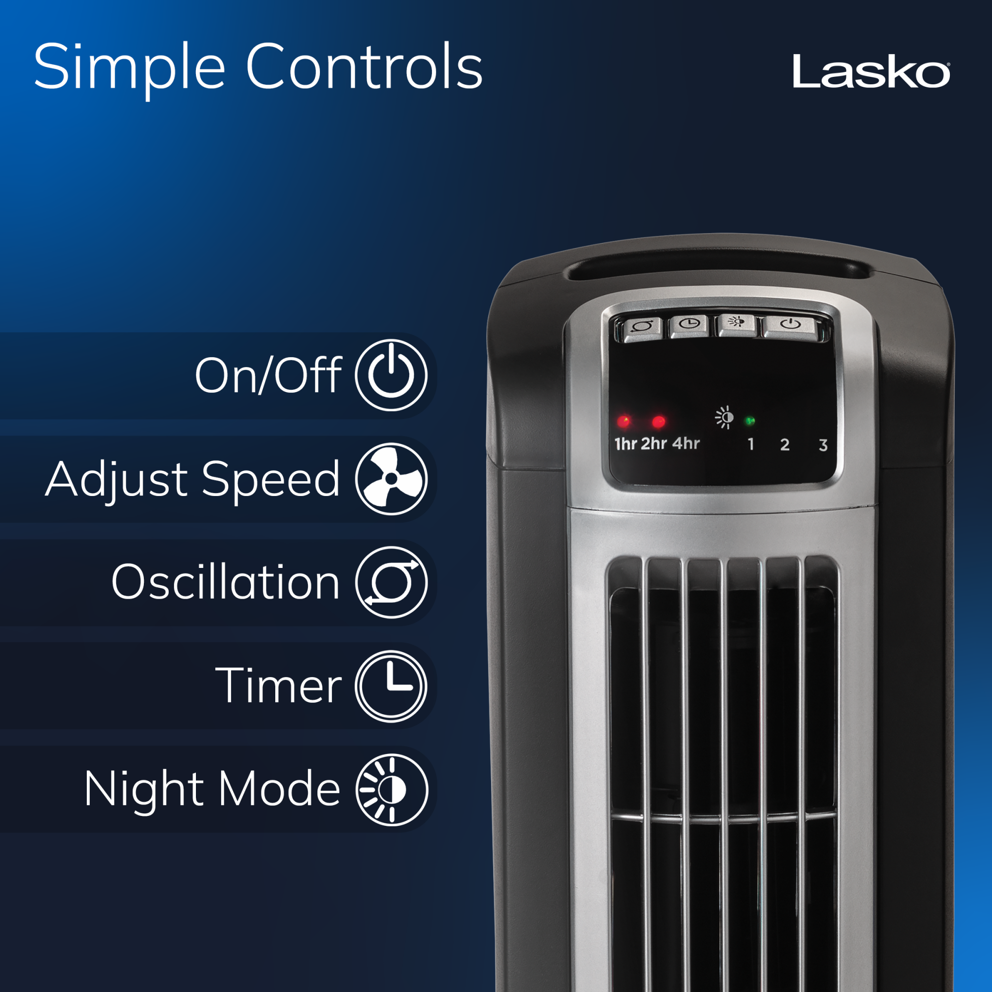 Lasko 36 Tower Fan: Oscillating. 3-Speed. Remote. Timer. Black - Image 4