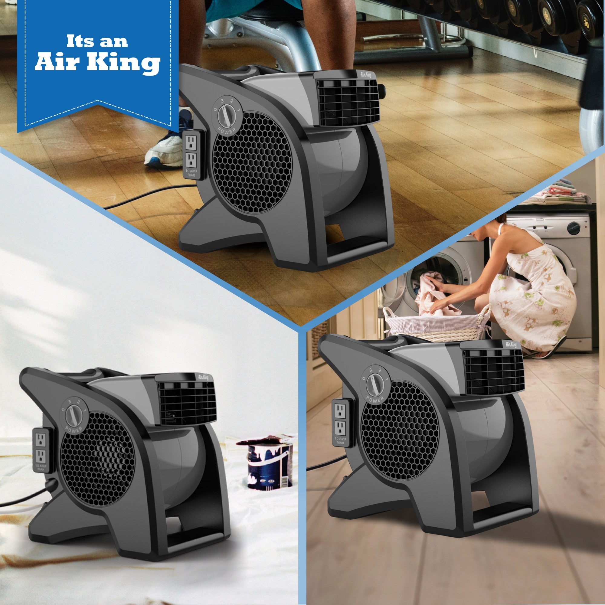 Air King 15 Air Mover Blower Fan: 3-Speed. High Velocity. 2 Outlets. Pivoting. Black - Image 7