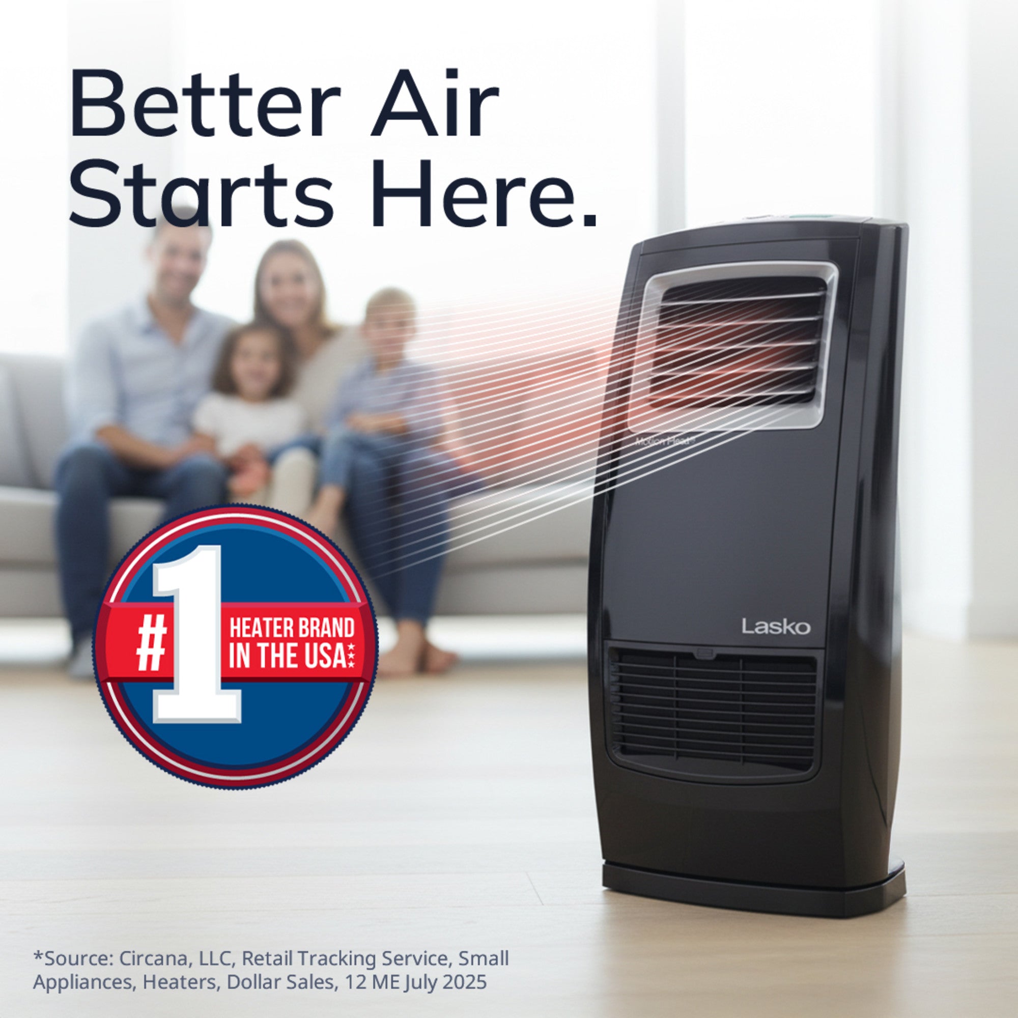 Lasko Motion Heat Plus 23 Ceramic Console Space Heater: Oscillating. 3 Heat Settings. Remote. Timer. Tip-Over Switch. Adjustable Louvers. Thermostat. Black - Image 2