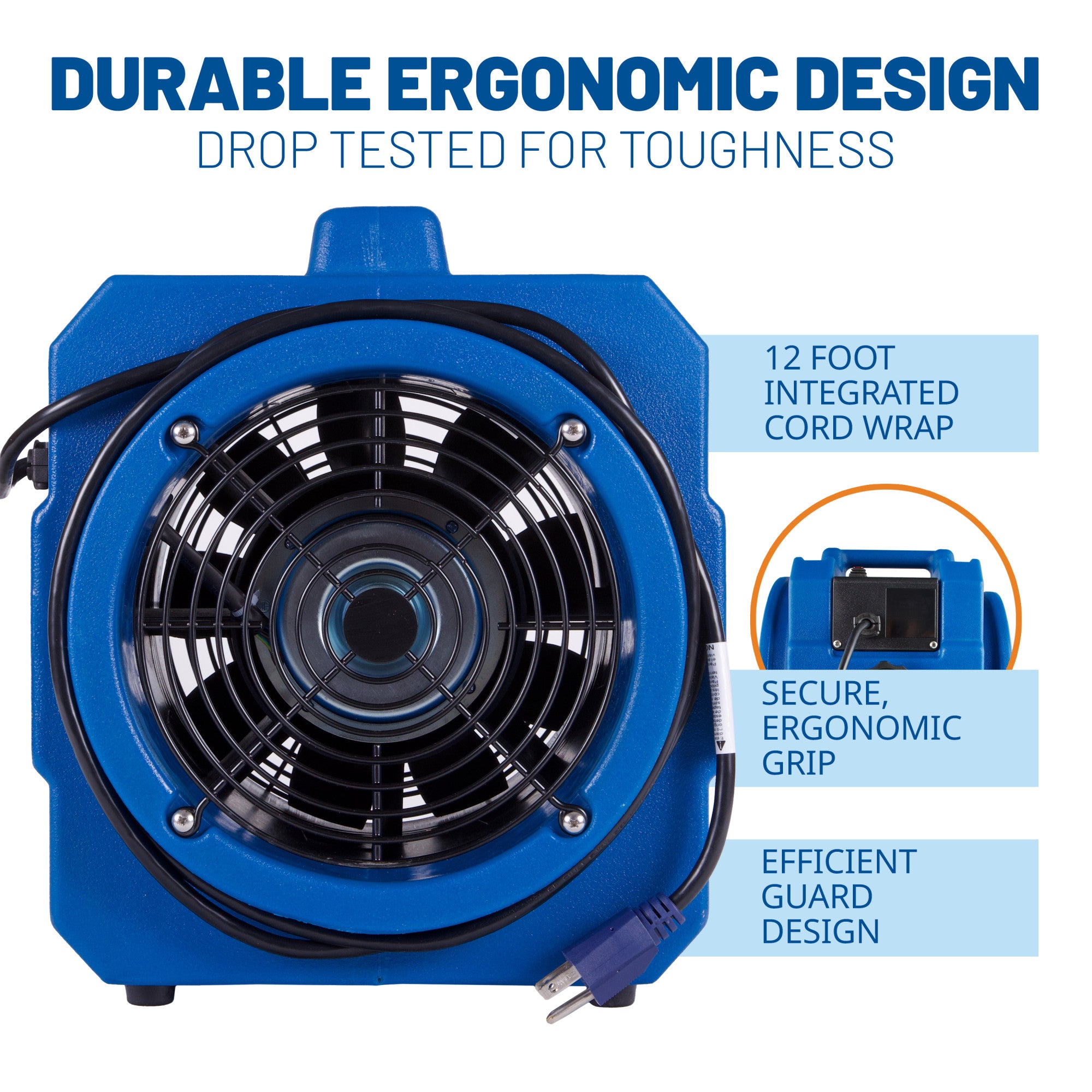 BlueDri 1/5 HP Axial Air Mover Blower Fan: 870 CFM. 2-speed. blue - Image 5