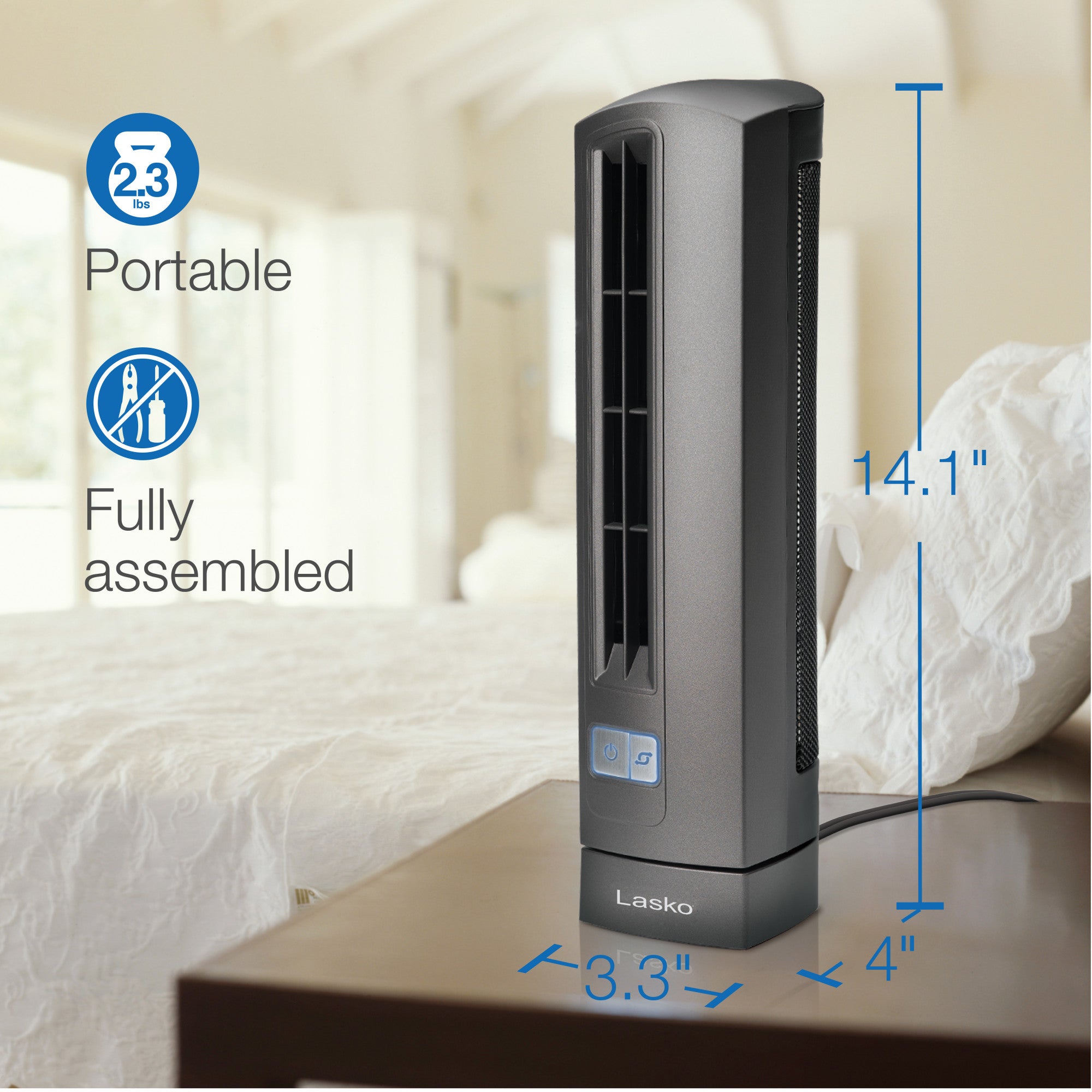 Lasko Air Stik 14 Ultra Slim Table Fan: Oscillating. 2-Speed. Gray - Image 6
