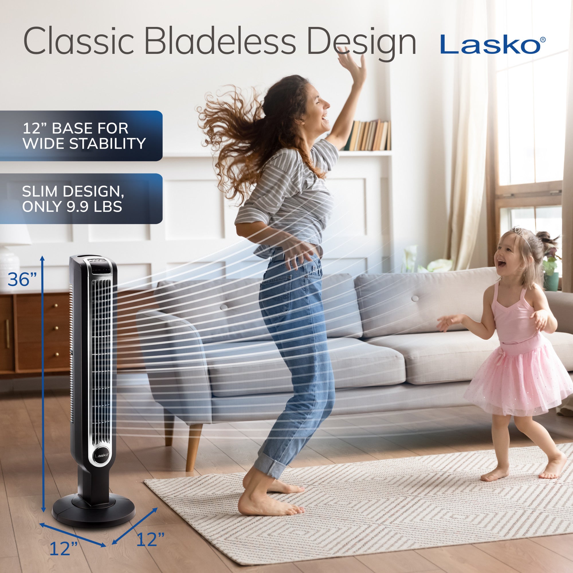 Lasko 36 Tower Fan: Oscillating. 3-Speed. Remote. Timer. Black - Image 4