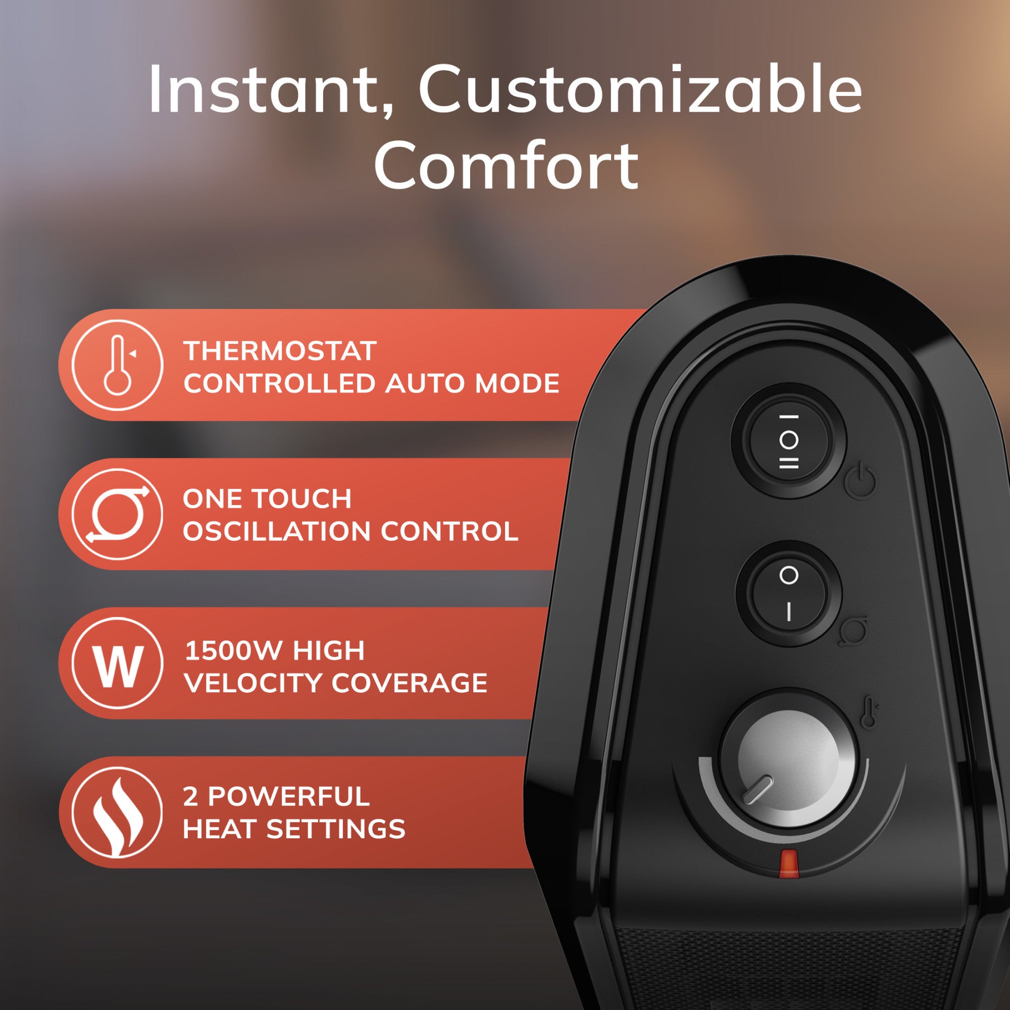 Lasko 16 Ceramic Tower Space Heater: Oscillating. 2 Heat Settings. Thermostat. Black - Image 4