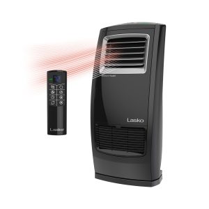 Lasko Motion Heat Plus 23 Ceramic Console Space Heater: Oscillating. 3 Heat Settings. Remote. Timer. Tip-Over Switch. Adjustable Louvers. Thermostat. Black