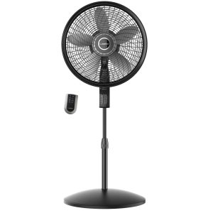Lasko 18 Pedestal Fan: Oscillating. 4-Speed. Remote. Timer. Thermostat. Black