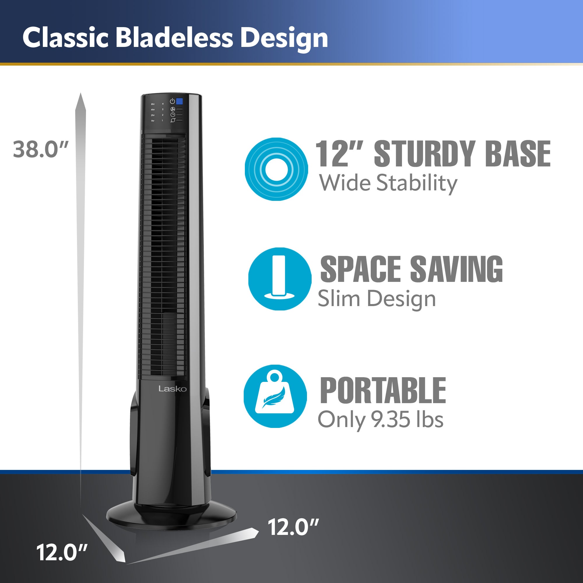 Lasko 38 Hybrid Tower Fan: Oscillating. 4-Speed. Remote. Timer. Black - Image 4