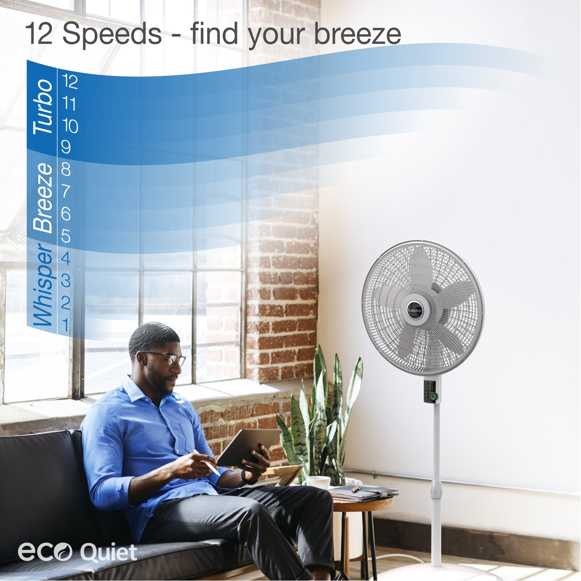 Lasko EcoQuiet 18 DC Pedestal Fan: Oscillating. 12-Speed. Remote. White - Image 4