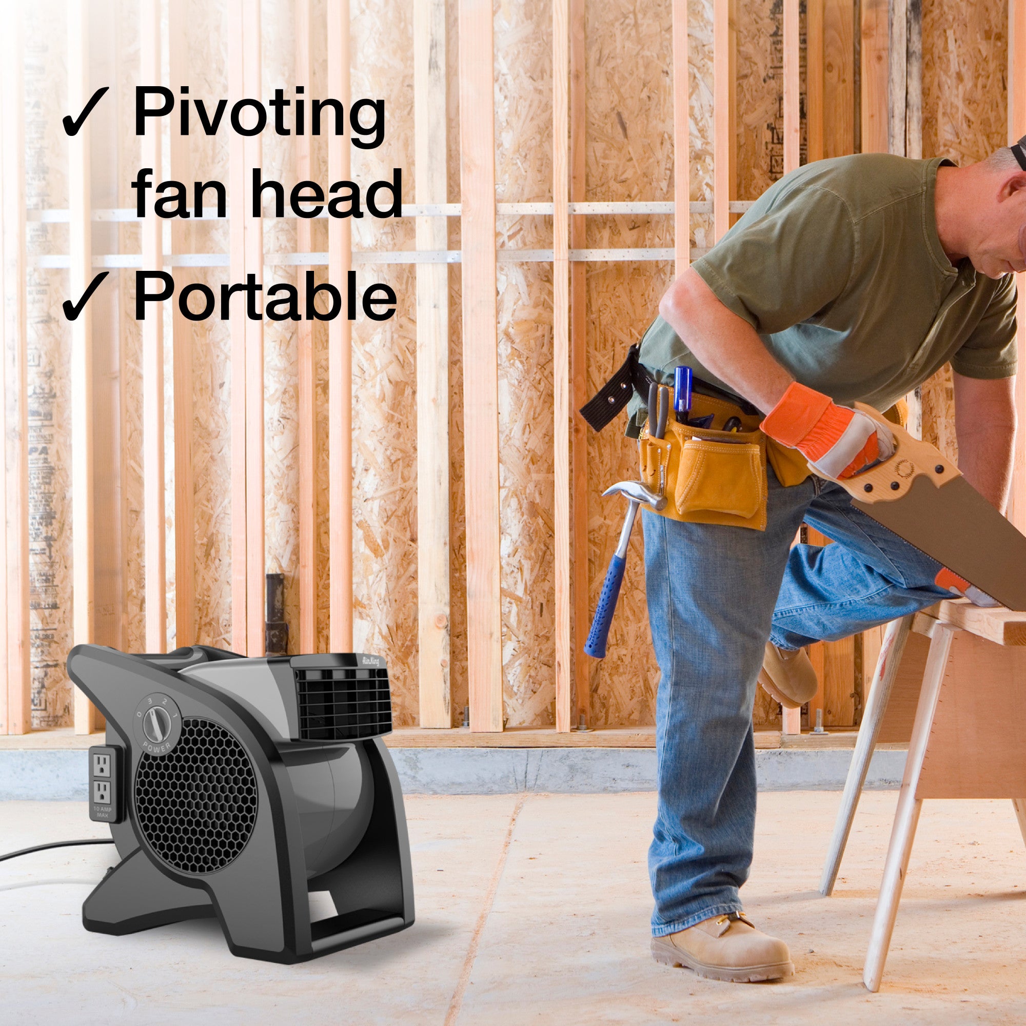 Air King 15 Air Mover Blower Fan: 3-Speed. High Velocity. 2 Outlets. Pivoting. Black - Image 5