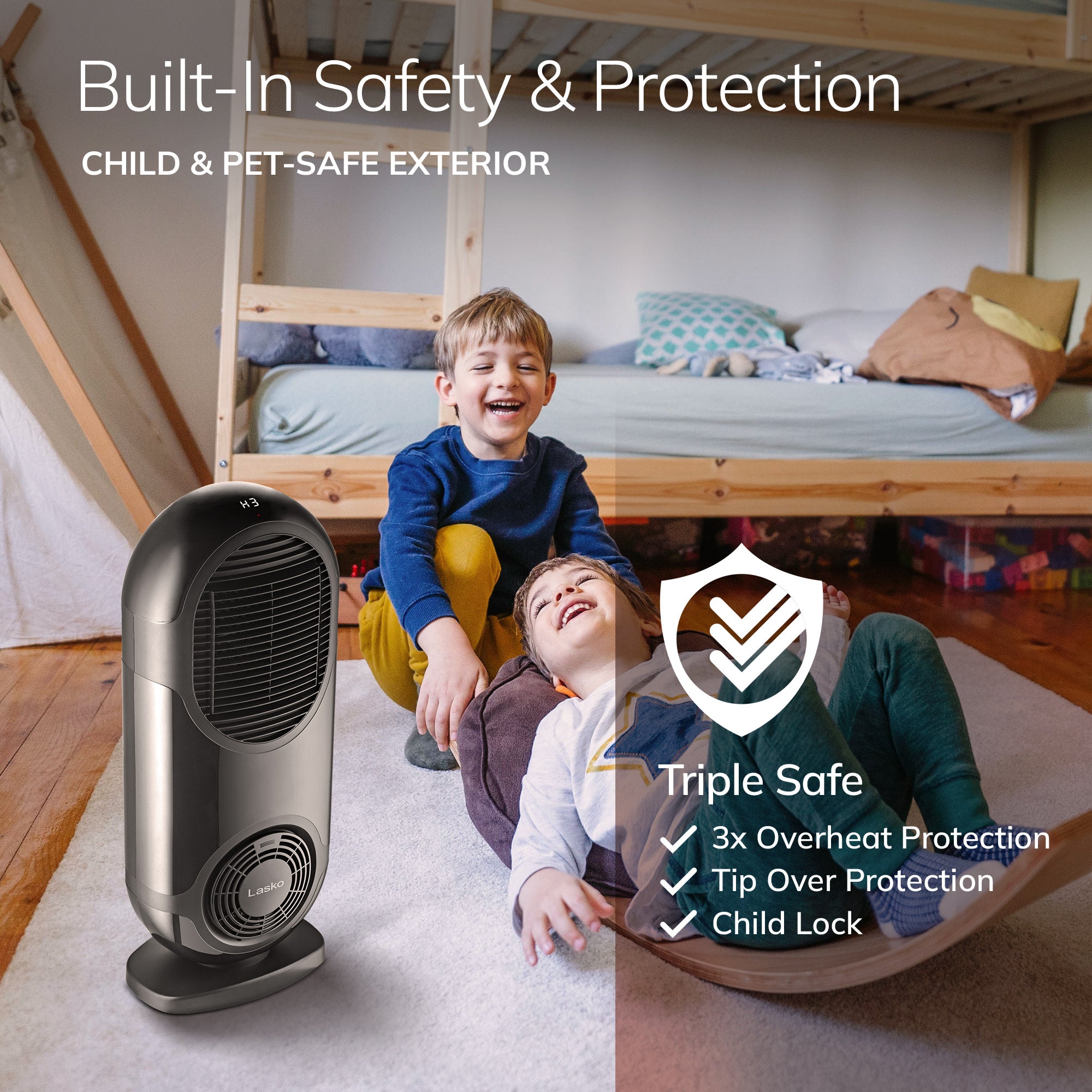 Lasko Motion X 27 Ceramic Console Space Heater: Dual Oscillation. 3 Heat Settings. Remote. Timer. Tip-Over Switch. Child Lock. Thermostat. Black - Image 4