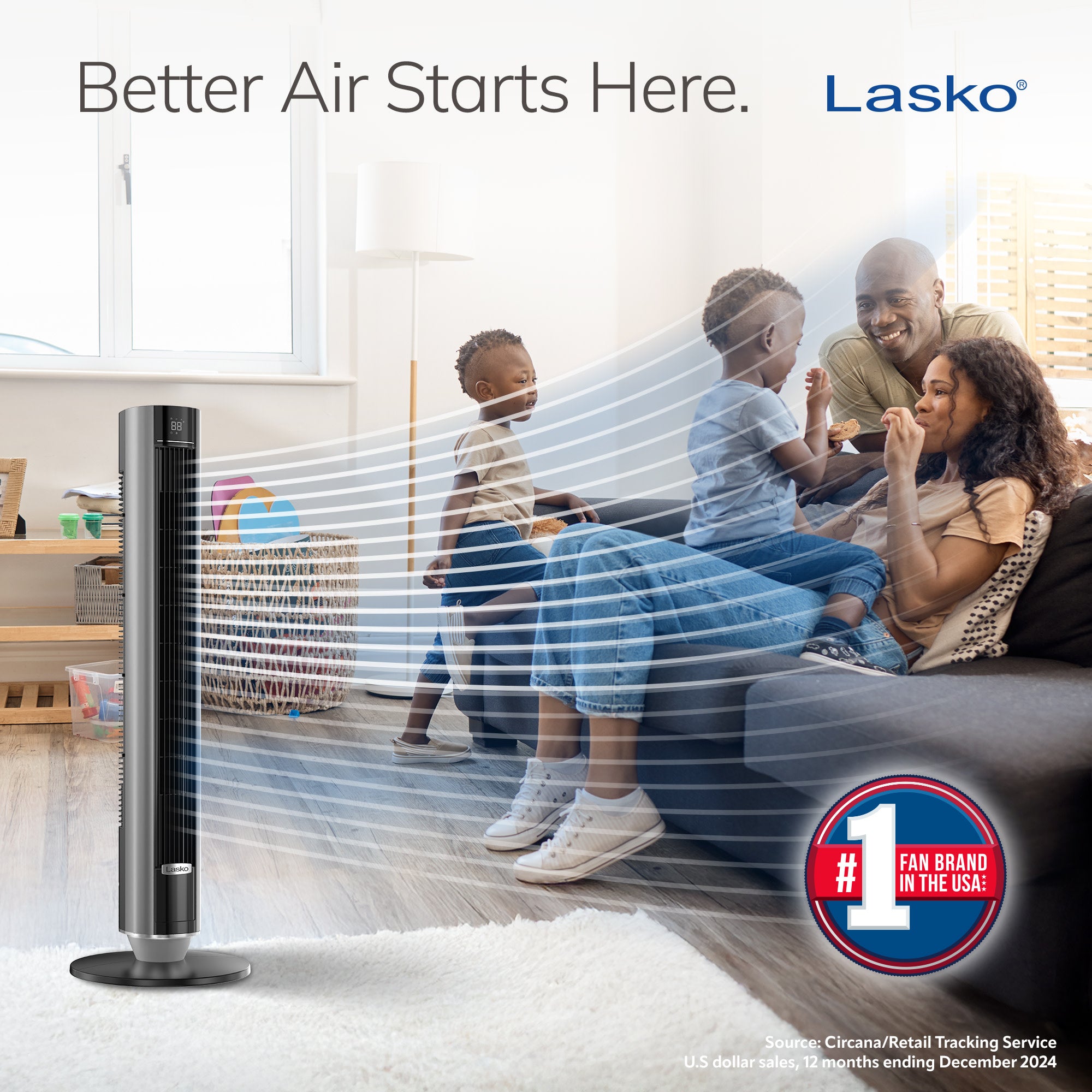 Lasko 40 DC Tower Fan: Oscillating. 12-Speed. Remote. Timer. Black - Image 2