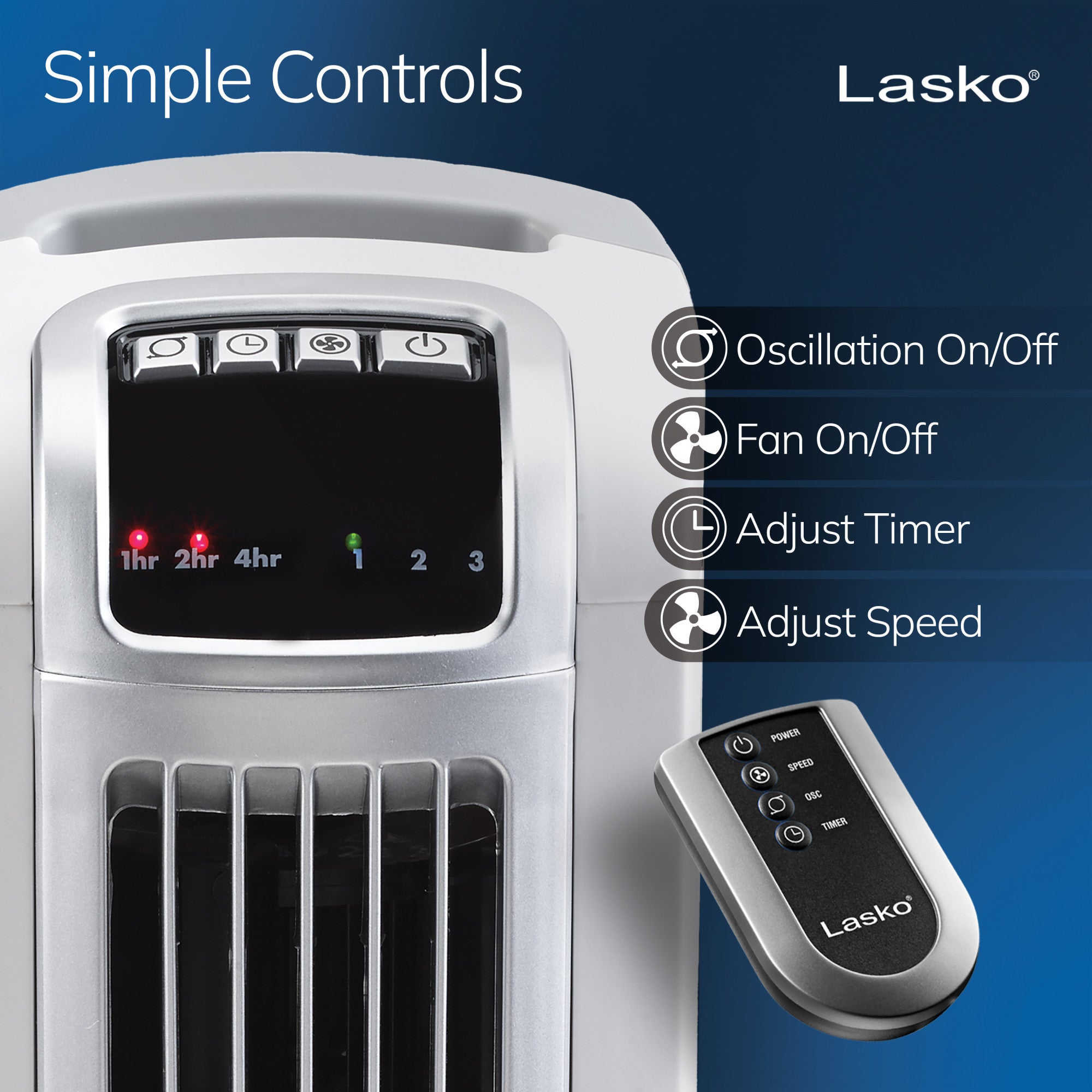 Lasko 36 Tower Fan: Oscillating. 3-Speed. Remote. Timer. White - Image 3