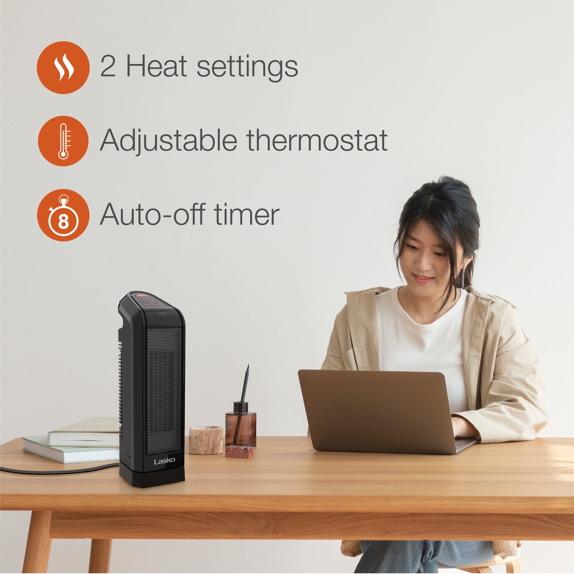 Lasko 16 Ceramic Tower Space Heater: Oscillating. 2 Heat Settings. Remote. Timer. Thermostat. Black - Image 4