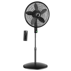 Lasko EcoQuiet 18 DC Pedestal Fan: Oscillating. 12-Speed. Remote. Black