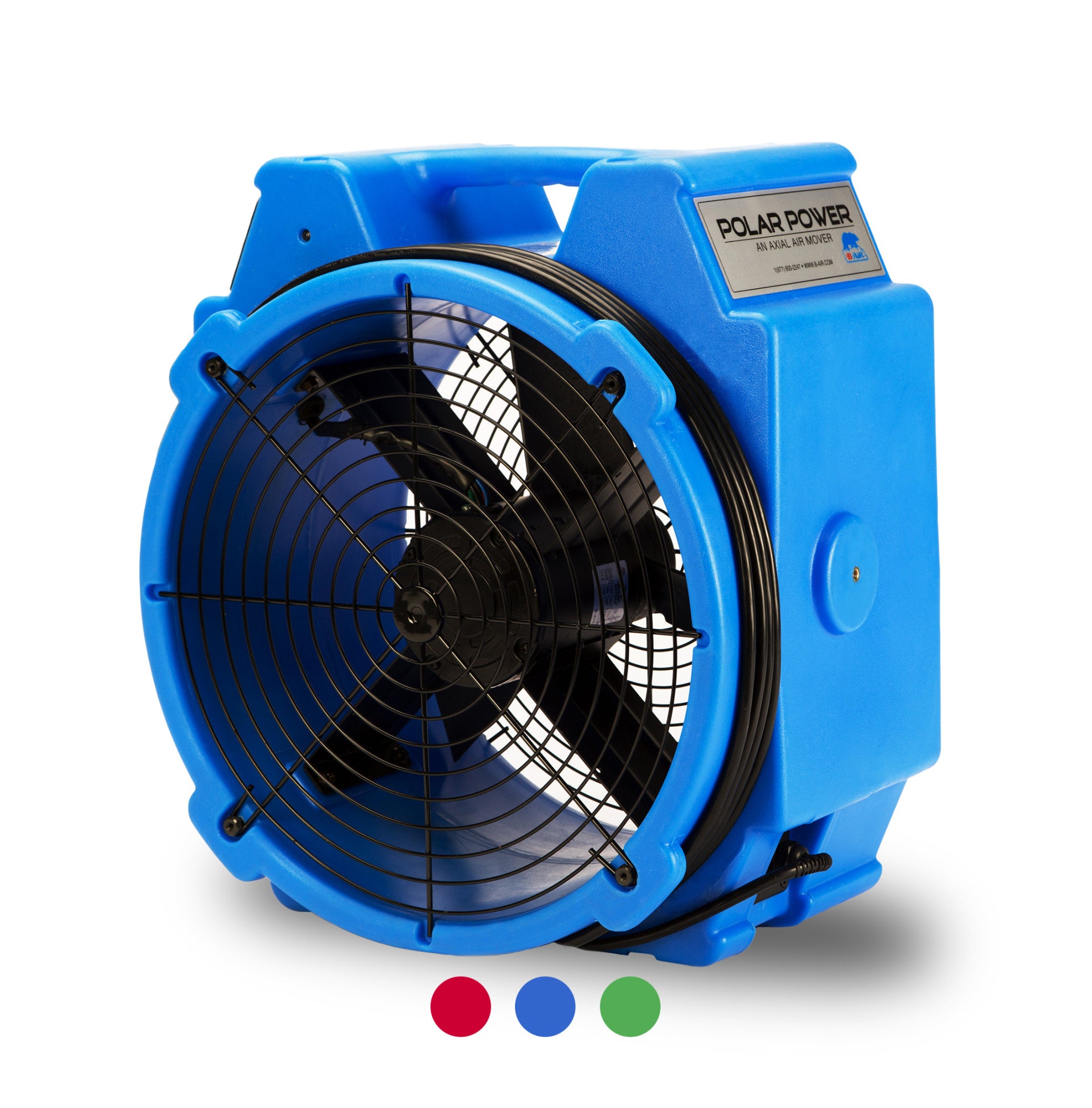B-Air 1/4 HP Axial Air Mover & Blower Fan: 3300CFM. 2-speed. GFCI. 25' cord. blue