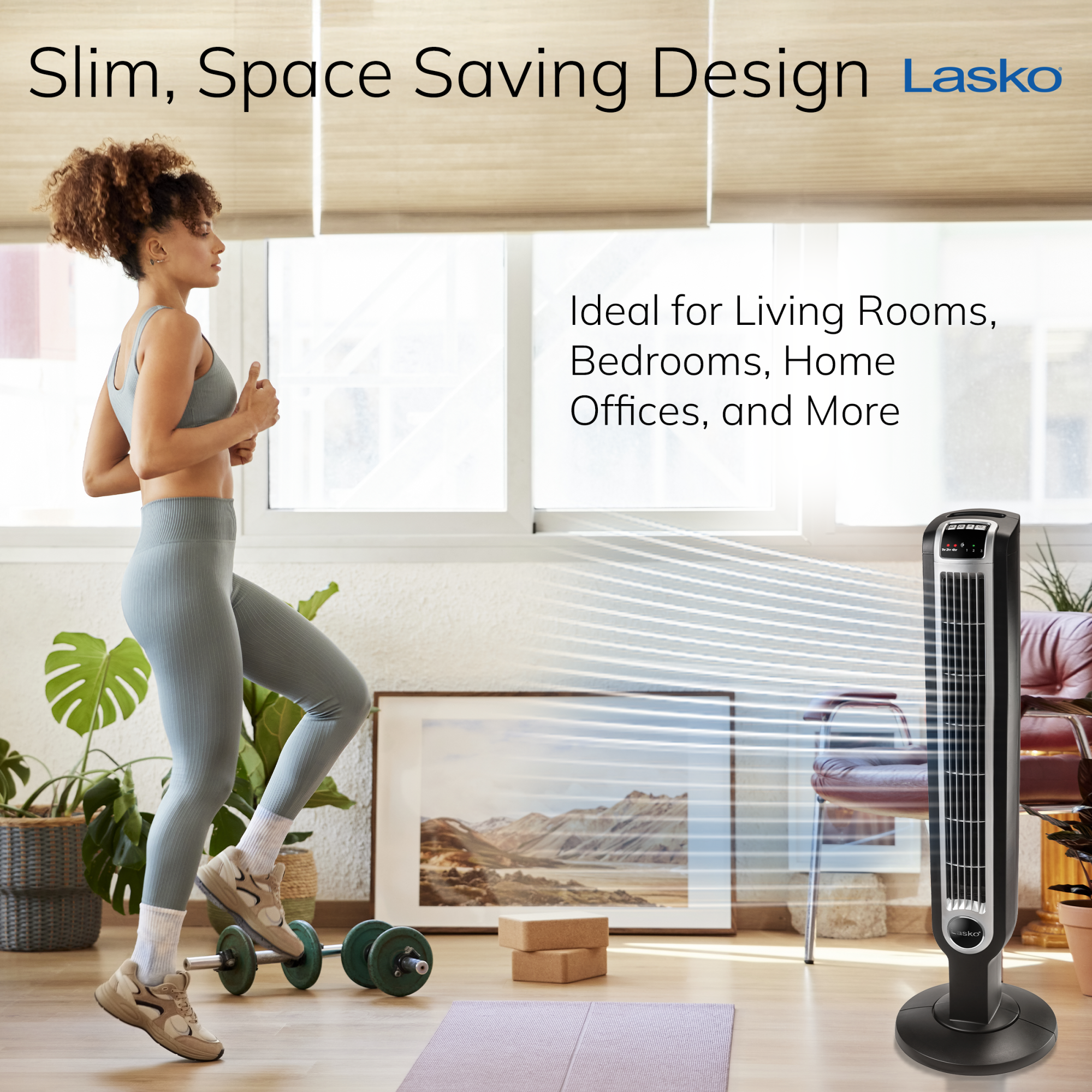 Lasko 36 Tower Fan: Oscillating. 3-Speed. Remote. Timer. Black - Image 7