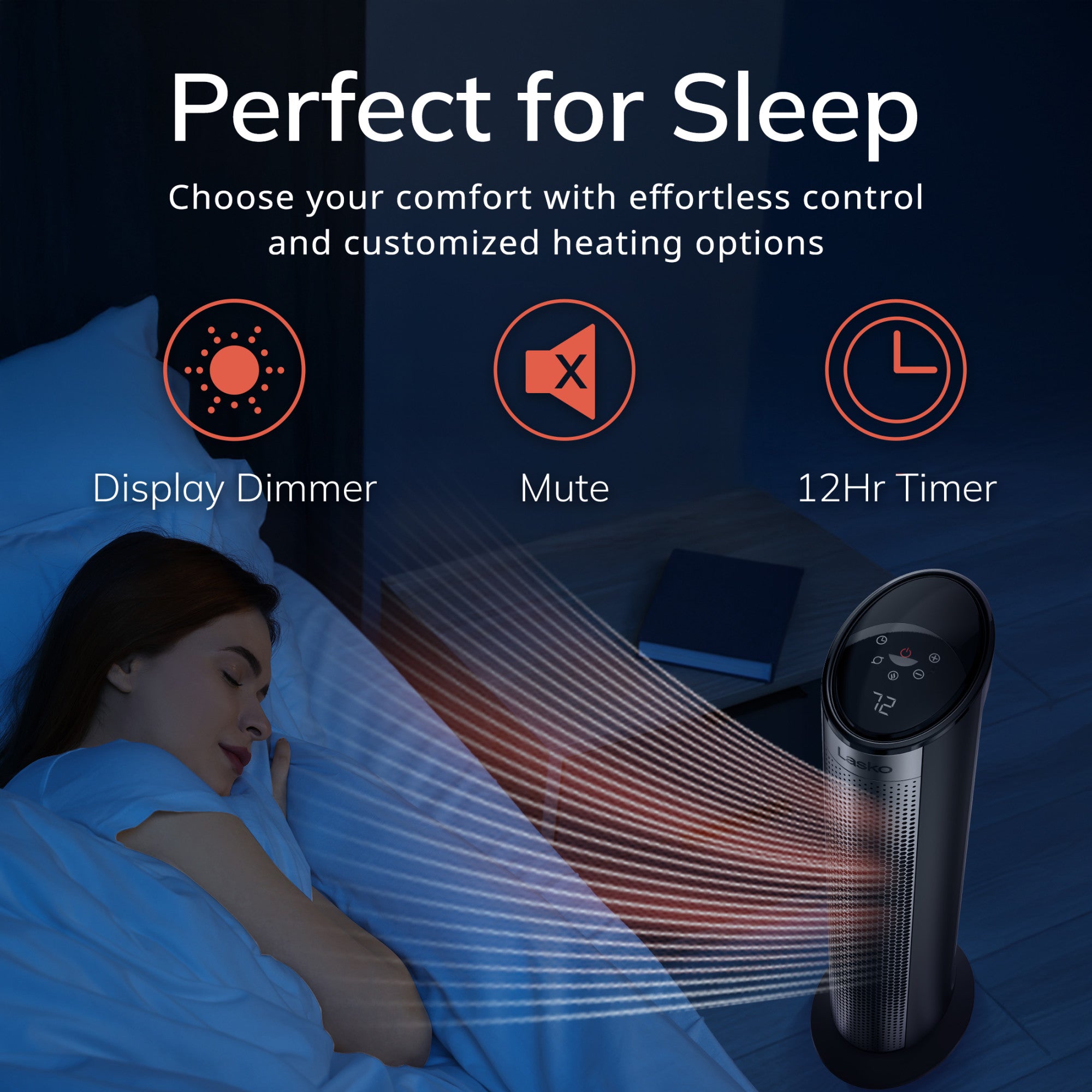 Lasko 22 Ceramic Tower Space Heater: Oscillating. 3 Heat Settings. Remote. Timer. Tip-Over Switch. Child Lock. Thermostat. Black - Image 5