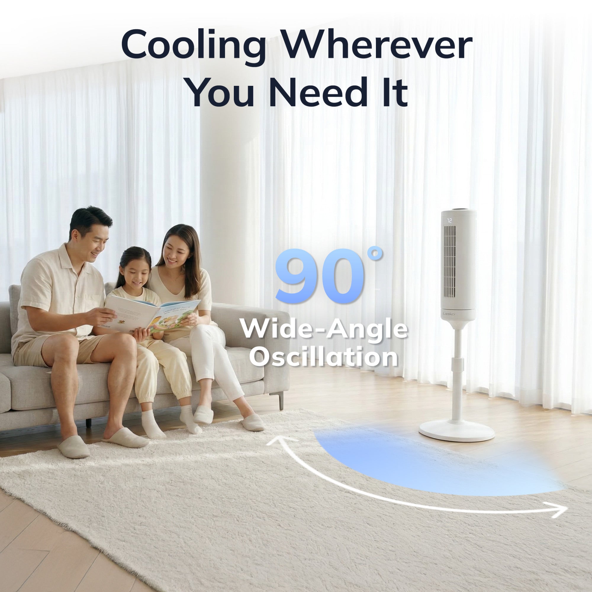 Lasko Rise 54 DC Pedestal Fan: Oscillating. 8-Speed. Remote. Timer. White - Image 5