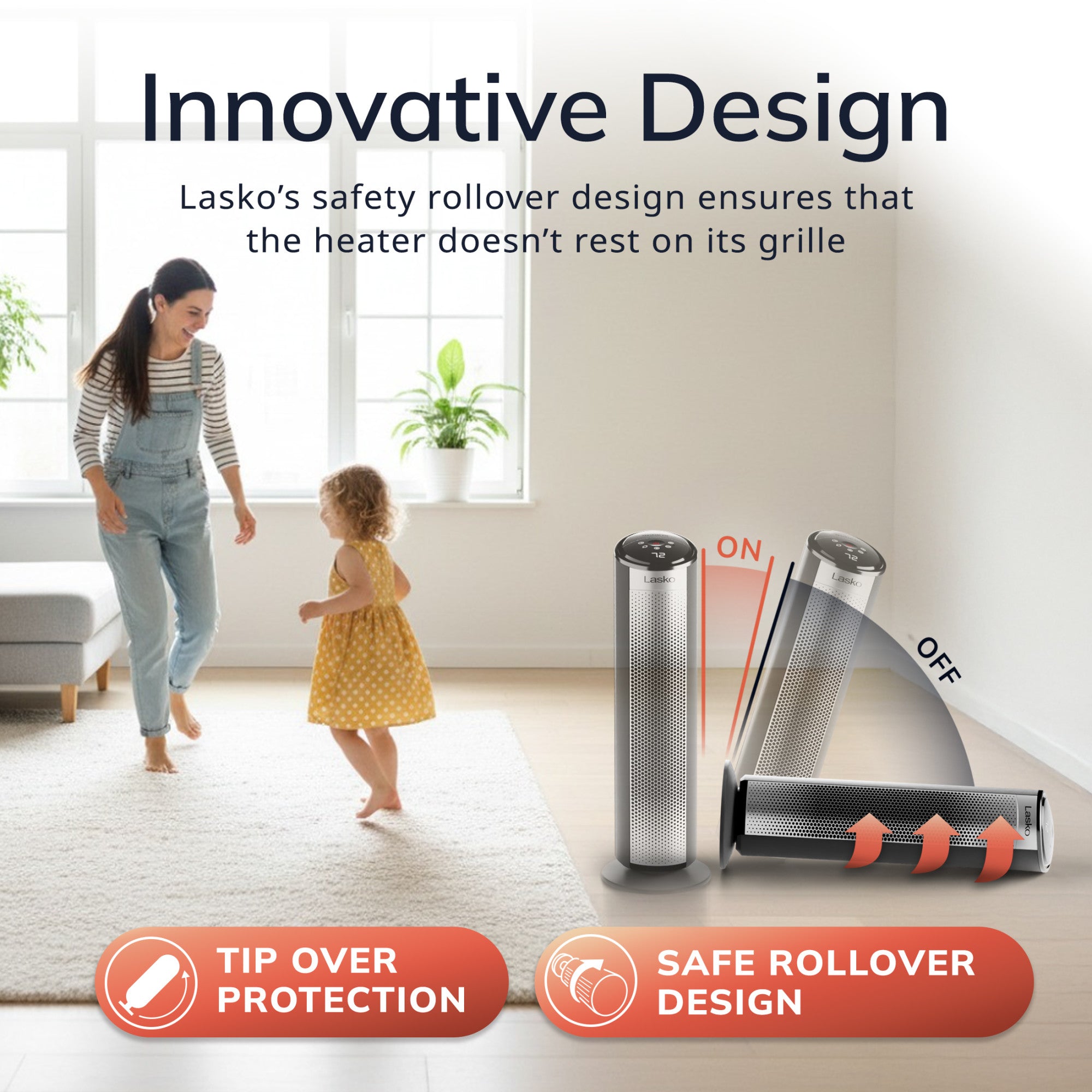 Lasko 22 Ceramic Tower Space Heater: Oscillating. 3 Heat Settings. Remote. Timer. Tip-Over Switch. Child Lock. Thermostat. Black - Image 6