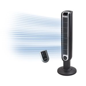 Lasko 36 Tower Fan: Oscillating. 3-Speed. Remote. Timer. Black