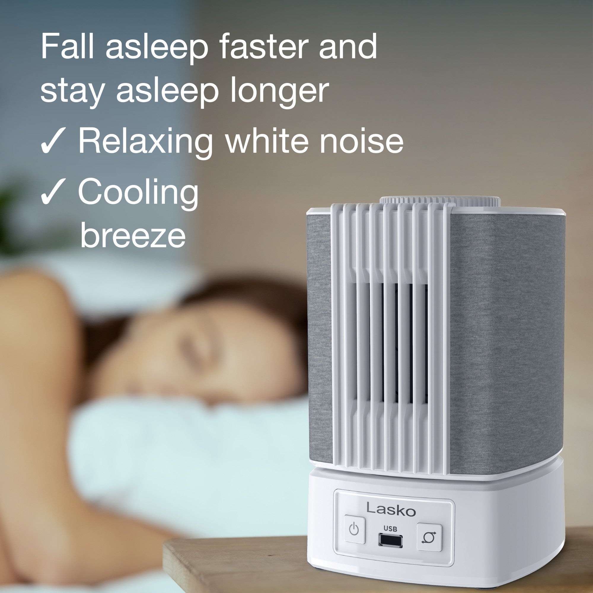 Lasko SlumberBreeze 8 Table Fan with White Noise: Oscillating. 2-Speed. White - Image 3