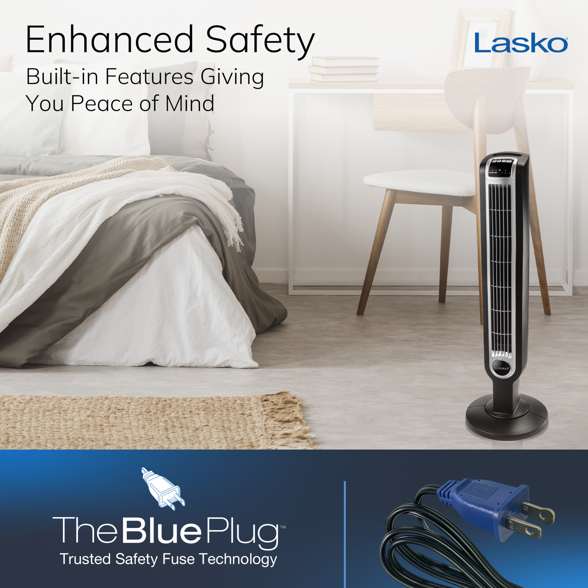 Lasko 36 Tower Fan: Oscillating. 3-Speed. Remote. Timer. Black - Image 6