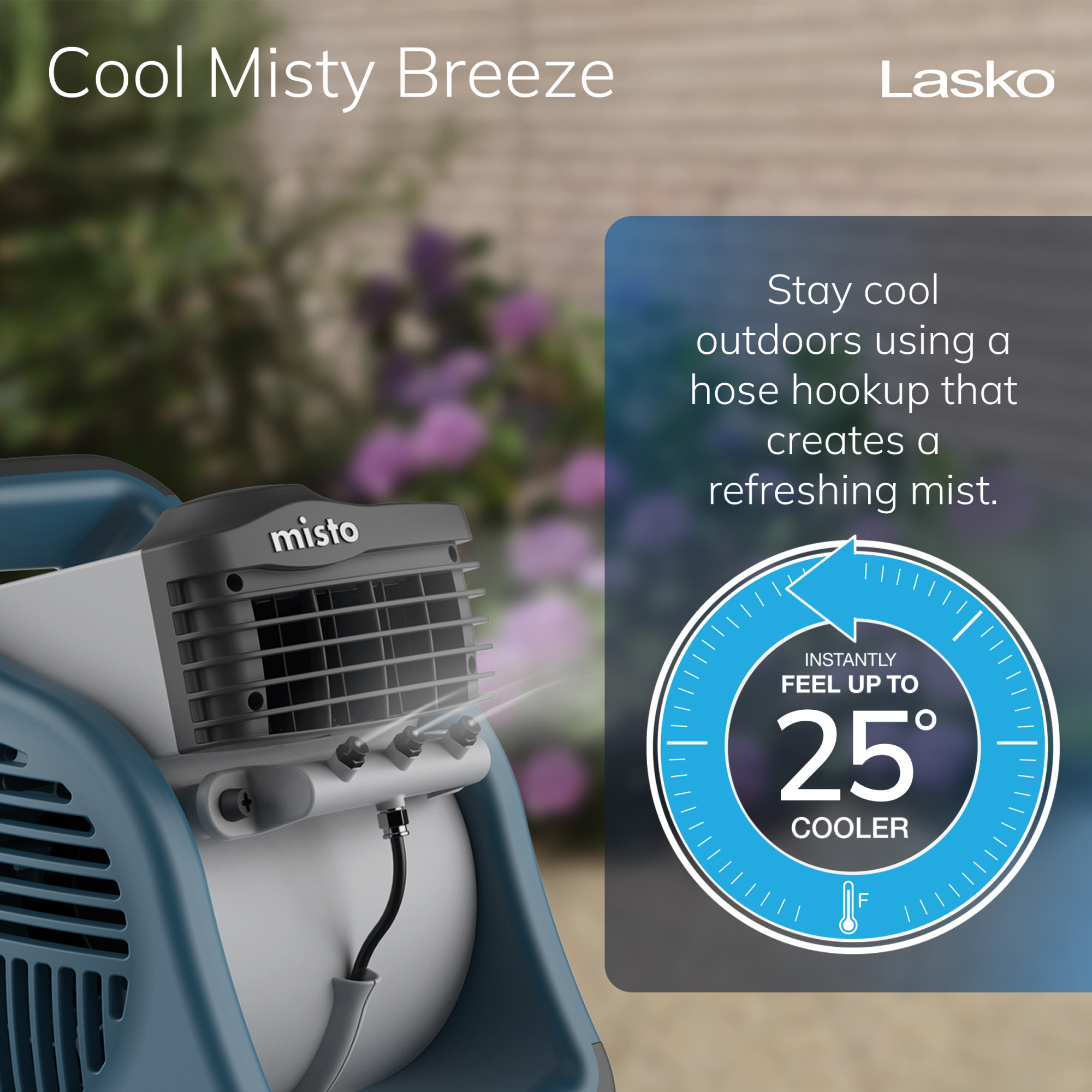 Lasko Misto 15 Outdoor Misting Fan: 3-Speed. Pivoting. Powered Louvers. Blue - Image 3