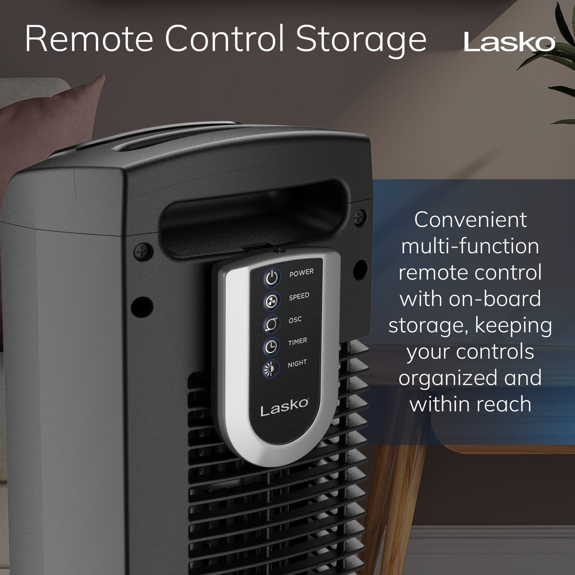 Lasko 36 Tower Fan: Oscillating. 3-Speed. Remote. Timer. Black - Image 5