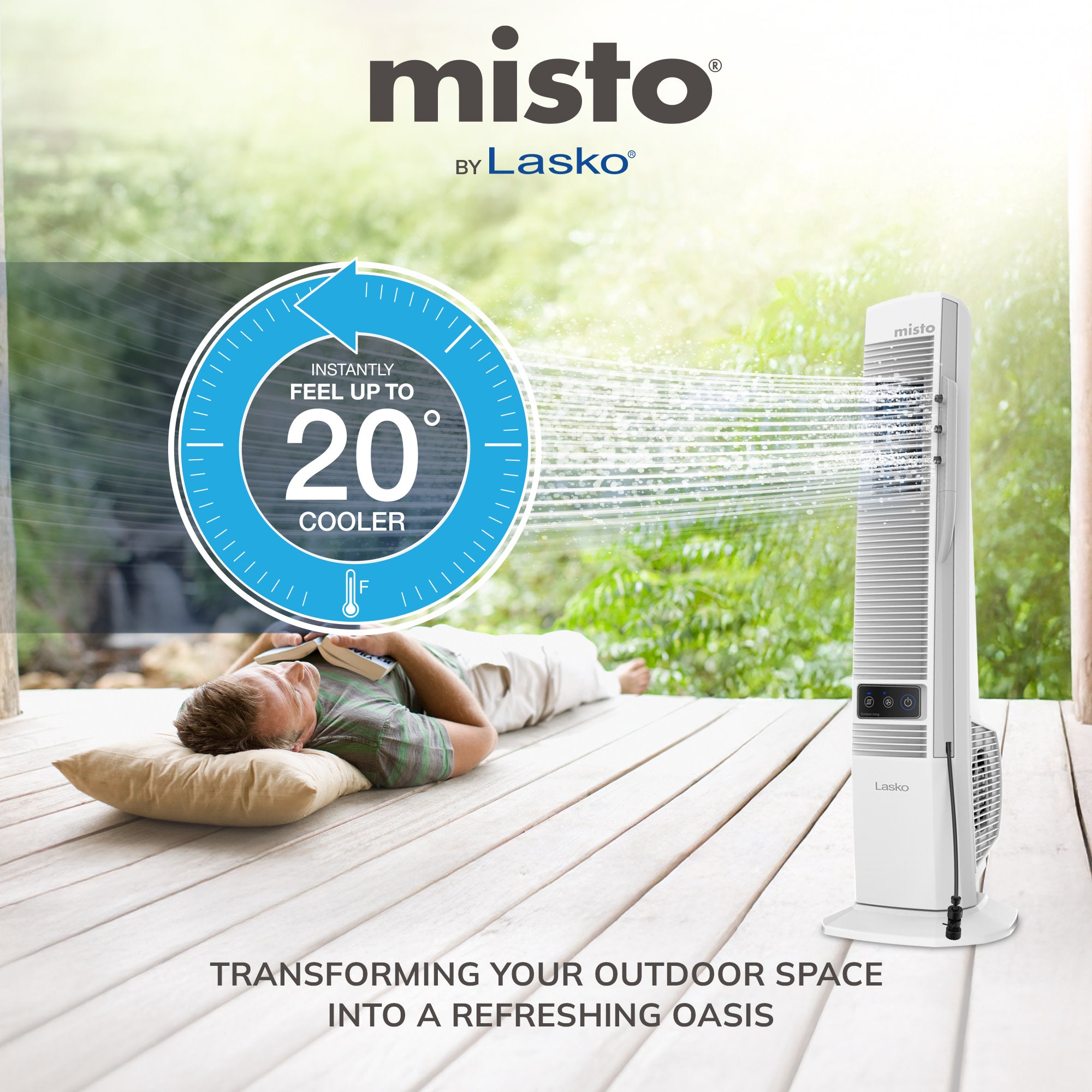Lasko Misto 42 Outdoor Misting Tower Fan: Oscillating. 4-Speed. White - Image 2