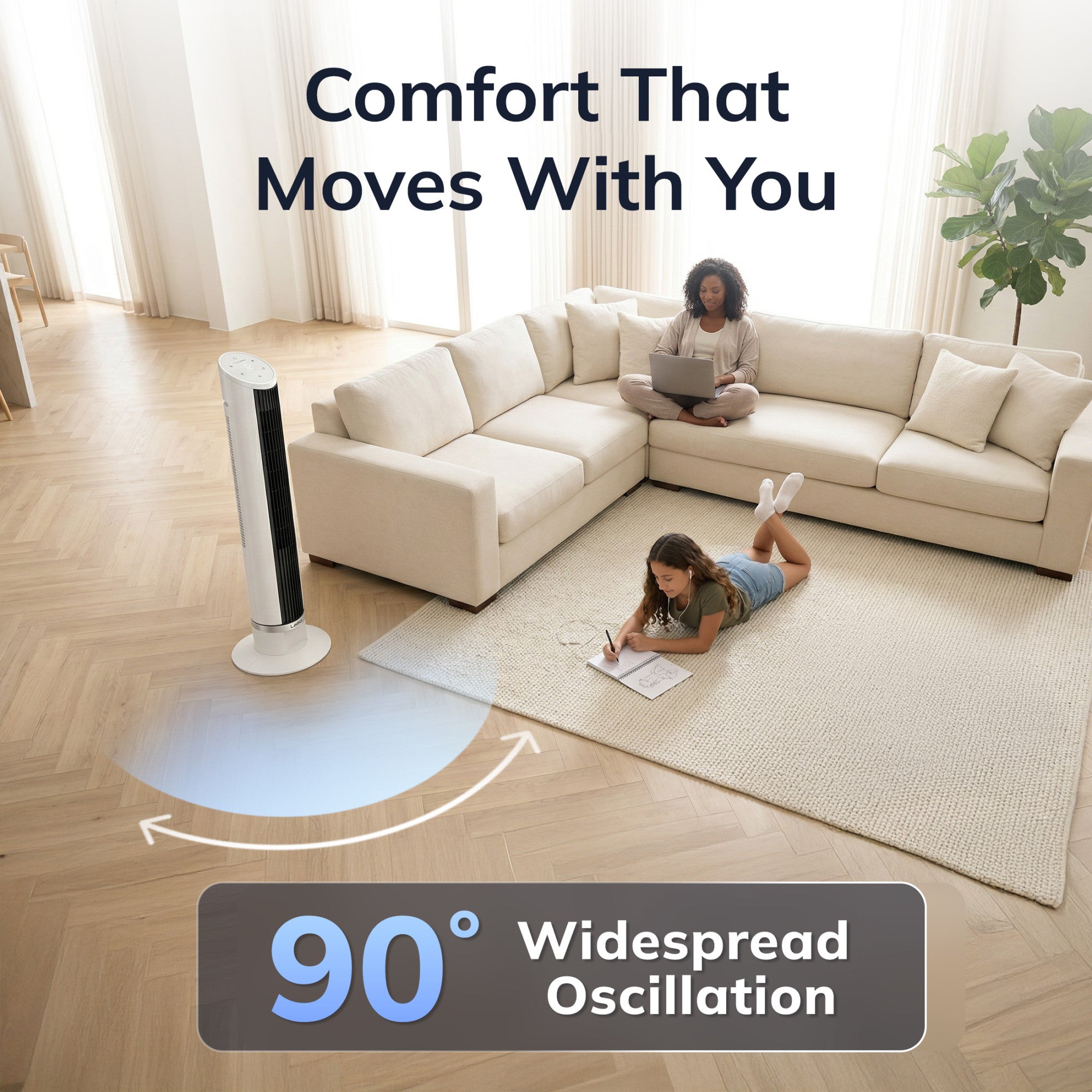 Lasko 36 DC Tower Fan: Oscillating. 12-Speed. Remote. Timer. White - Image 5