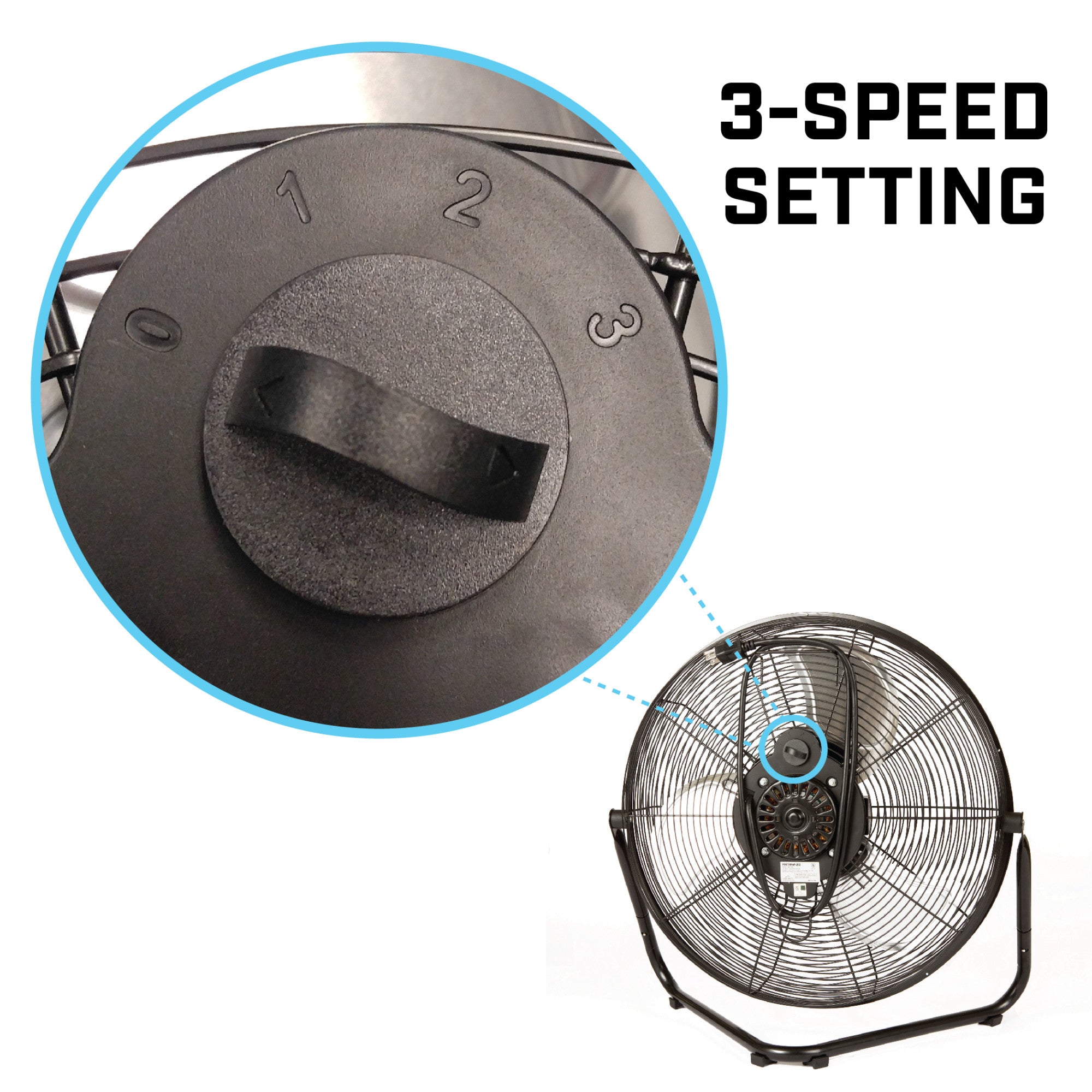 B-Air 20 High Velocity Floor Fan: wall mount. 3-speed. pivoting. black - Image 6