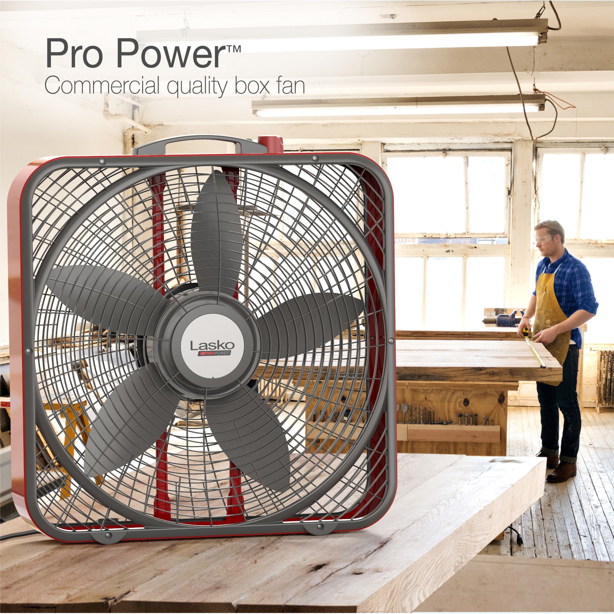 Lasko Pro Power 20 Box Fan: 3-Speed. Weather-Resistant Motor. Red - Image 2