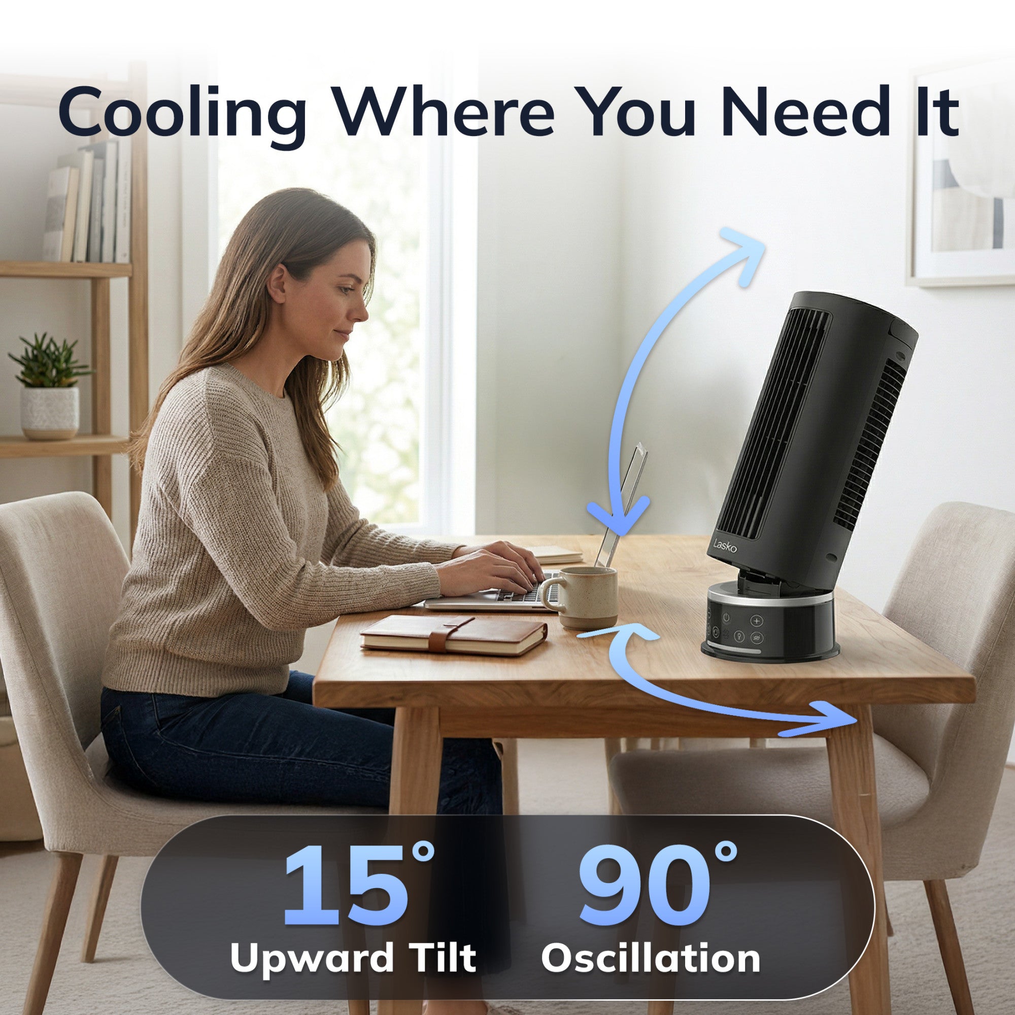 Lasko StealthBreeze 15 DC Table Fan: Oscillating. 12-Speed. 15?? Tilt. Remote. Black - Image 3