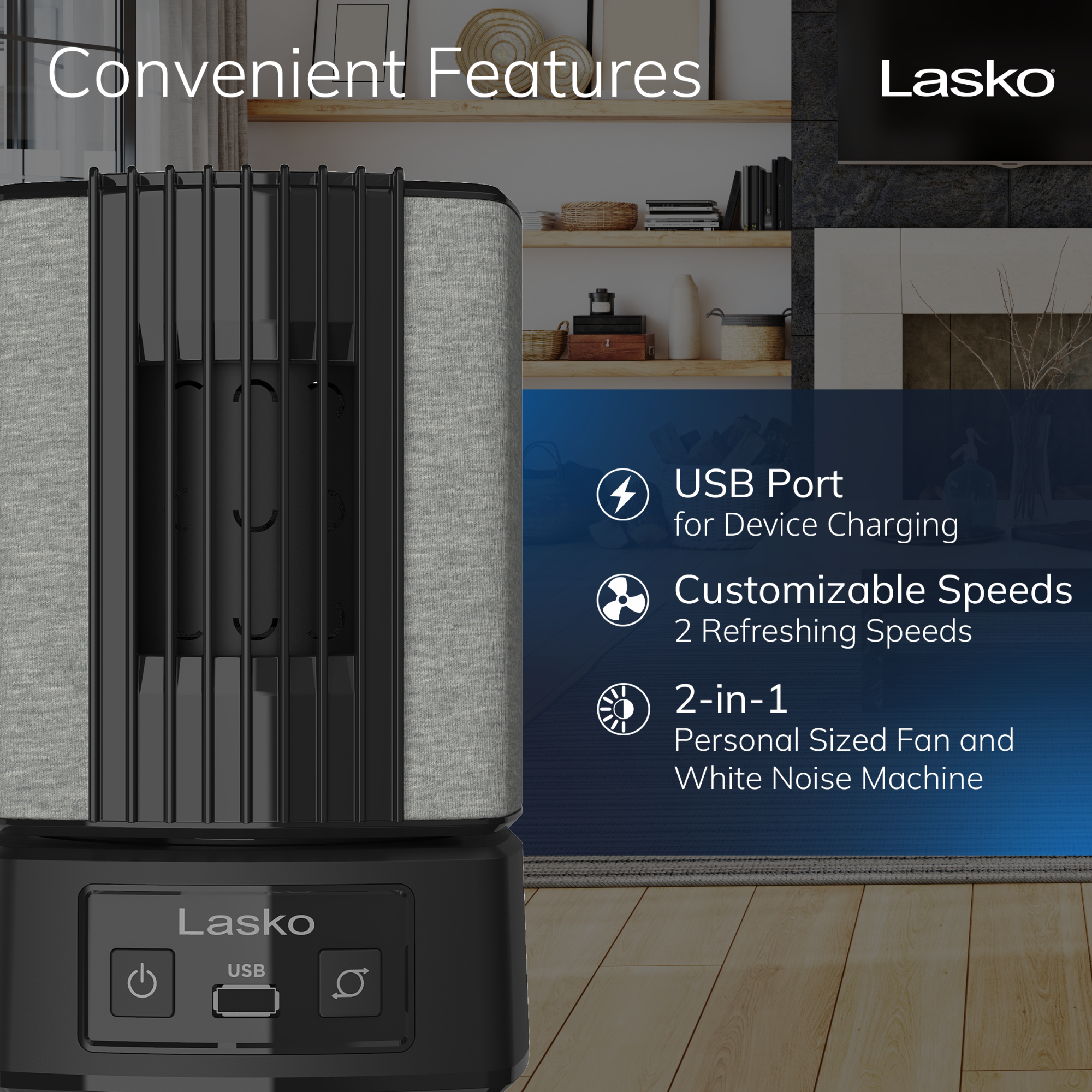 Lasko SlumberBreeze 8 Table Fan with White Noise: Oscillating. 2-Speed. Black - Image 3