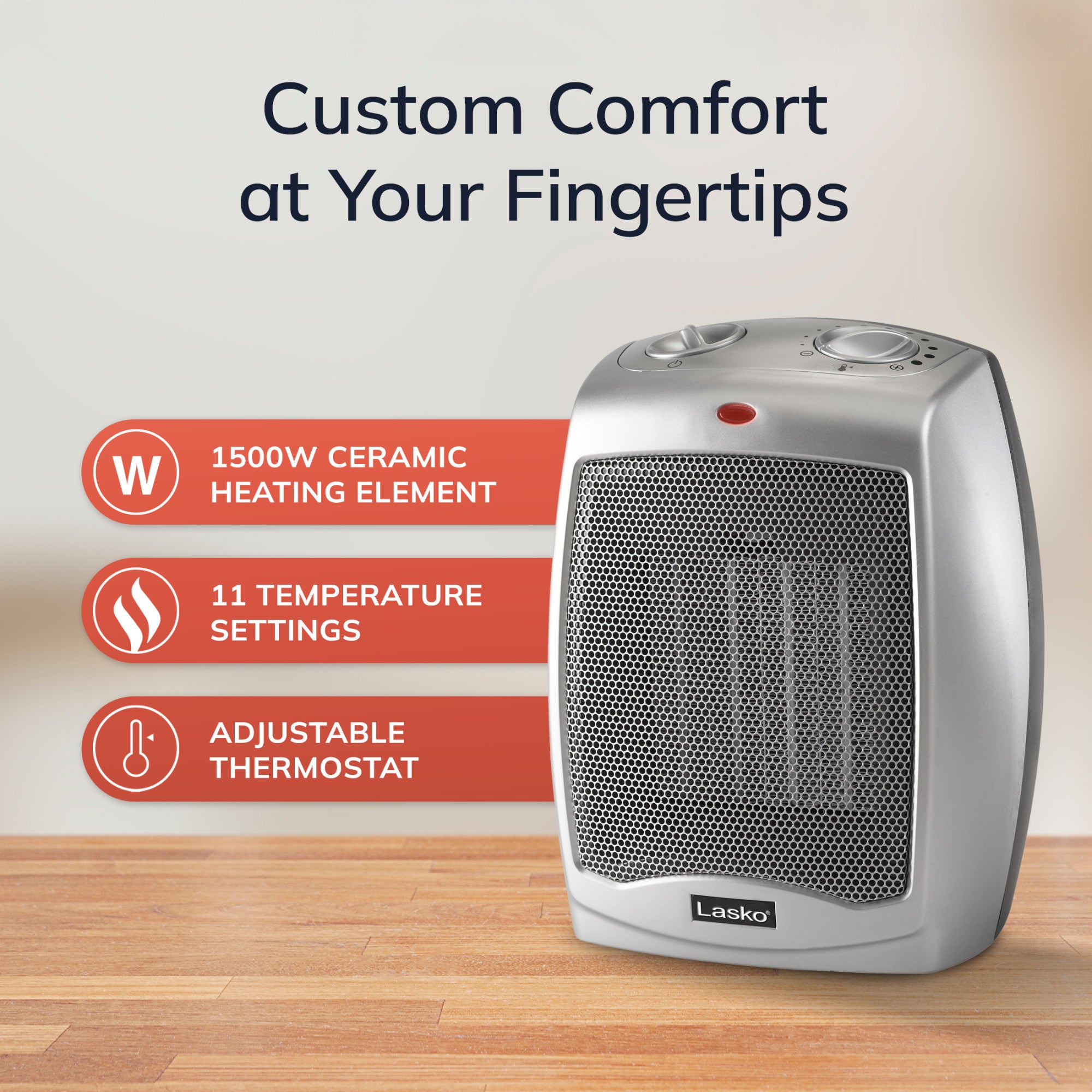 Lasko 9 Ceramic Space Heater: Overheat Protection. 2 Heat Settings. Thermostat. Silver - Image 6