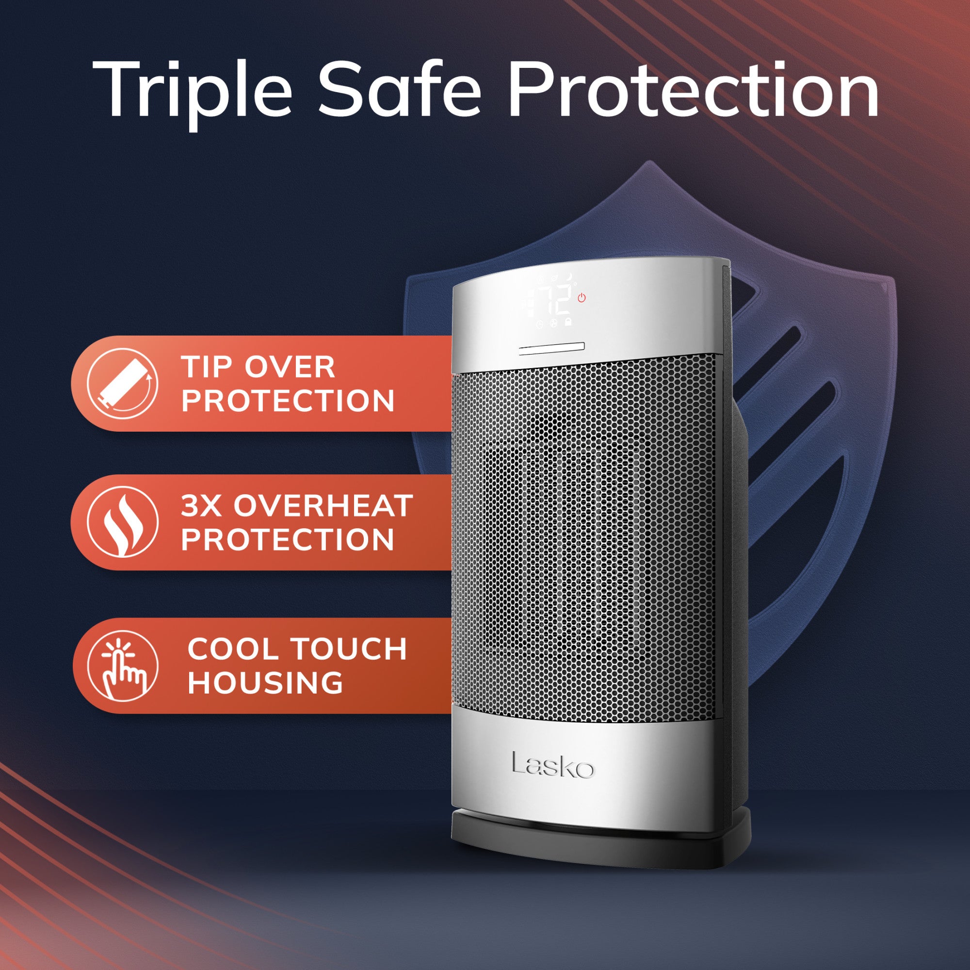 Lasko Ellipse 12 Ceramic Tower Space Heater: Oscillating. 3 Heat Settings. Remote. Timer. Tip-Over Switch. Child Lock. Thermostat. Silver - Image 4