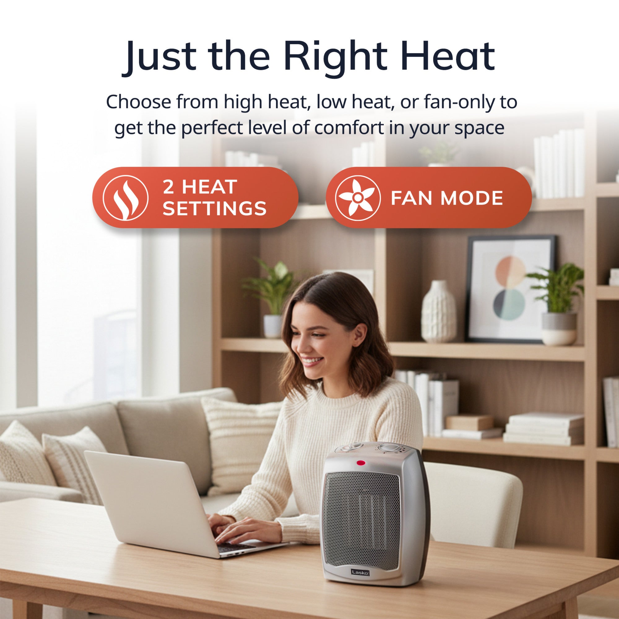 Lasko 9 Ceramic Space Heater: Overheat Protection. 2 Heat Settings. Thermostat. Silver - Image 3